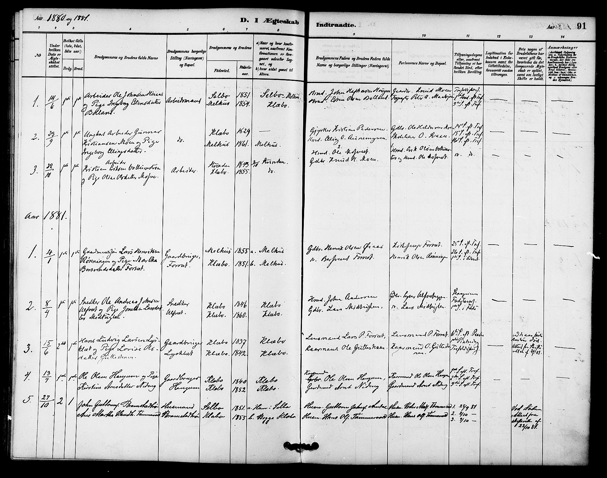 Ministerialprotokoller, klokkerbøker og fødselsregistre - Sør-Trøndelag, AV/SAT-A-1456/618/L0444: Parish register (official) no. 618A07, 1880-1898, p. 91