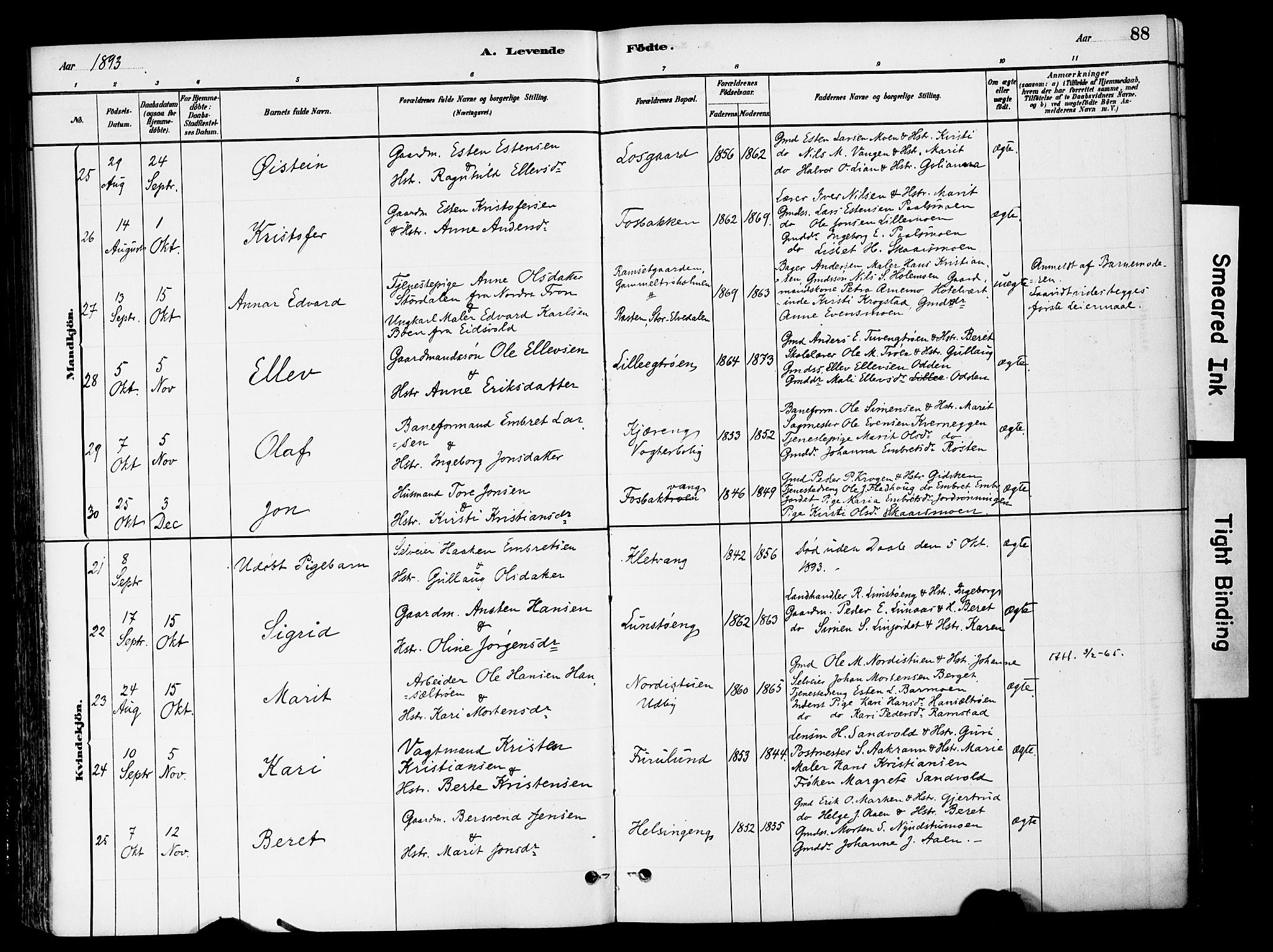 Tynset prestekontor, AV/SAH-PREST-058/H/Ha/Haa/L0022: Parish register (official) no. 22, 1880-1899, p. 88