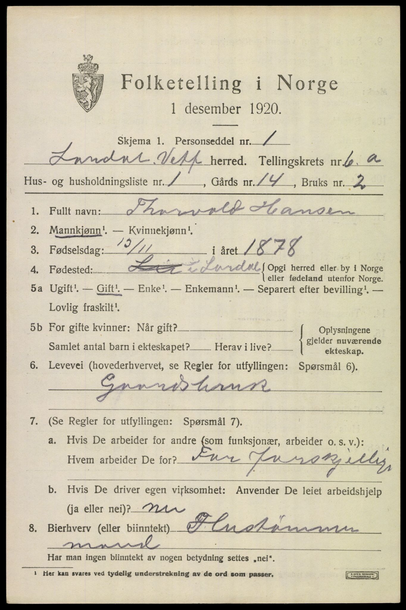 SAKO, 1920 census for Lardal, 1920, p. 5547