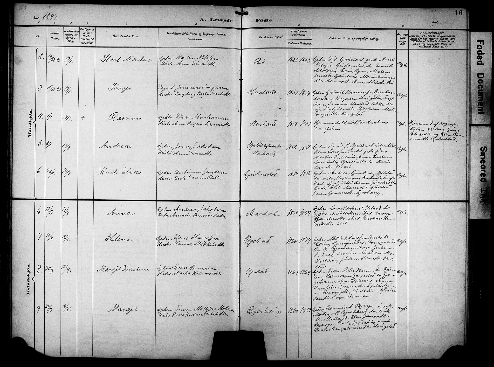 Hå sokneprestkontor, AV/SAST-A-101801/001/30BB/L0005: Parish register (copy) no. B 5, 1894-1912, p. 16