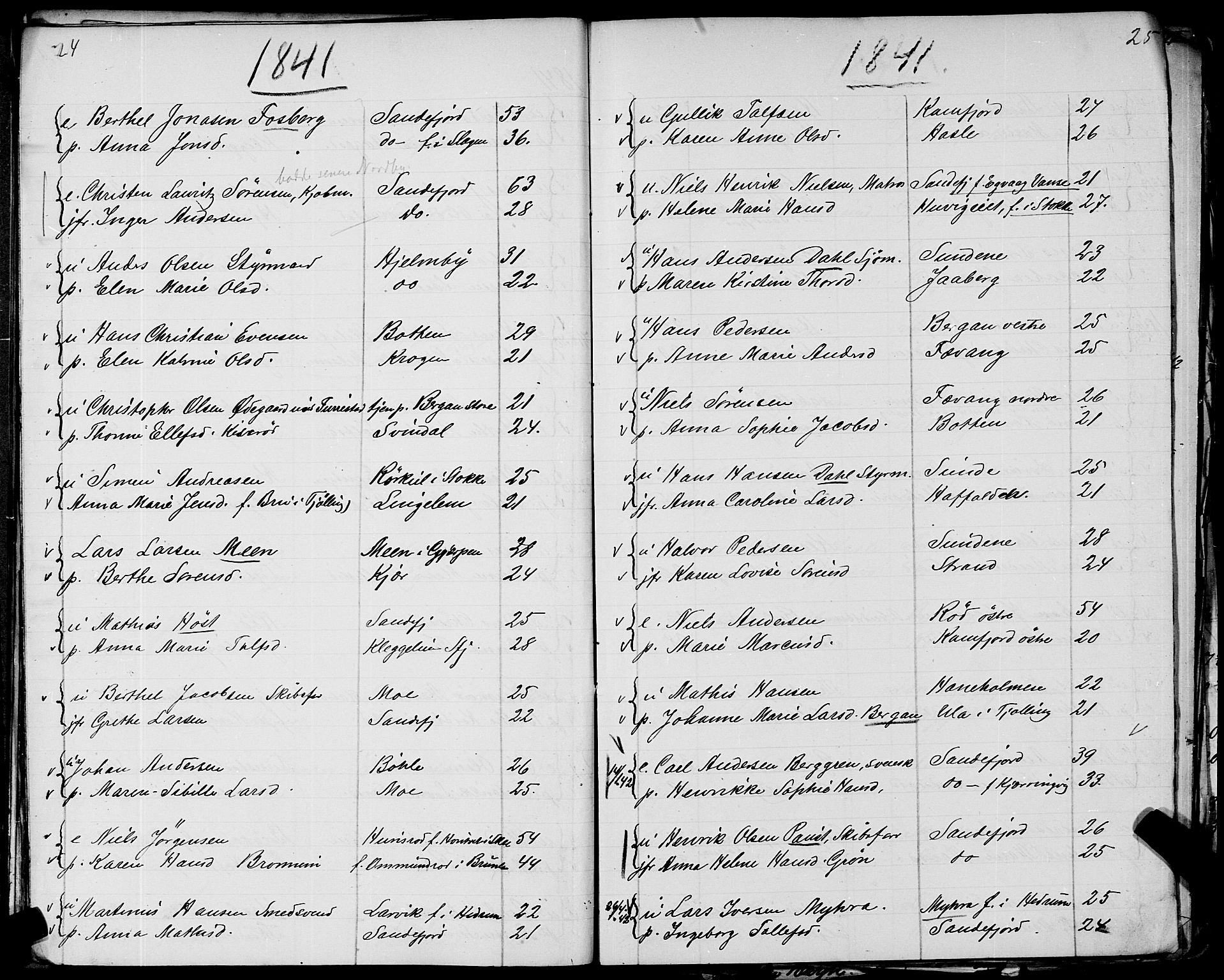 Sandar sokneprestkontor, AV/SAKO-A-242/Y/Ya/L0006: Other parish register no. 1 /1, 1709-1871, p. 24-25