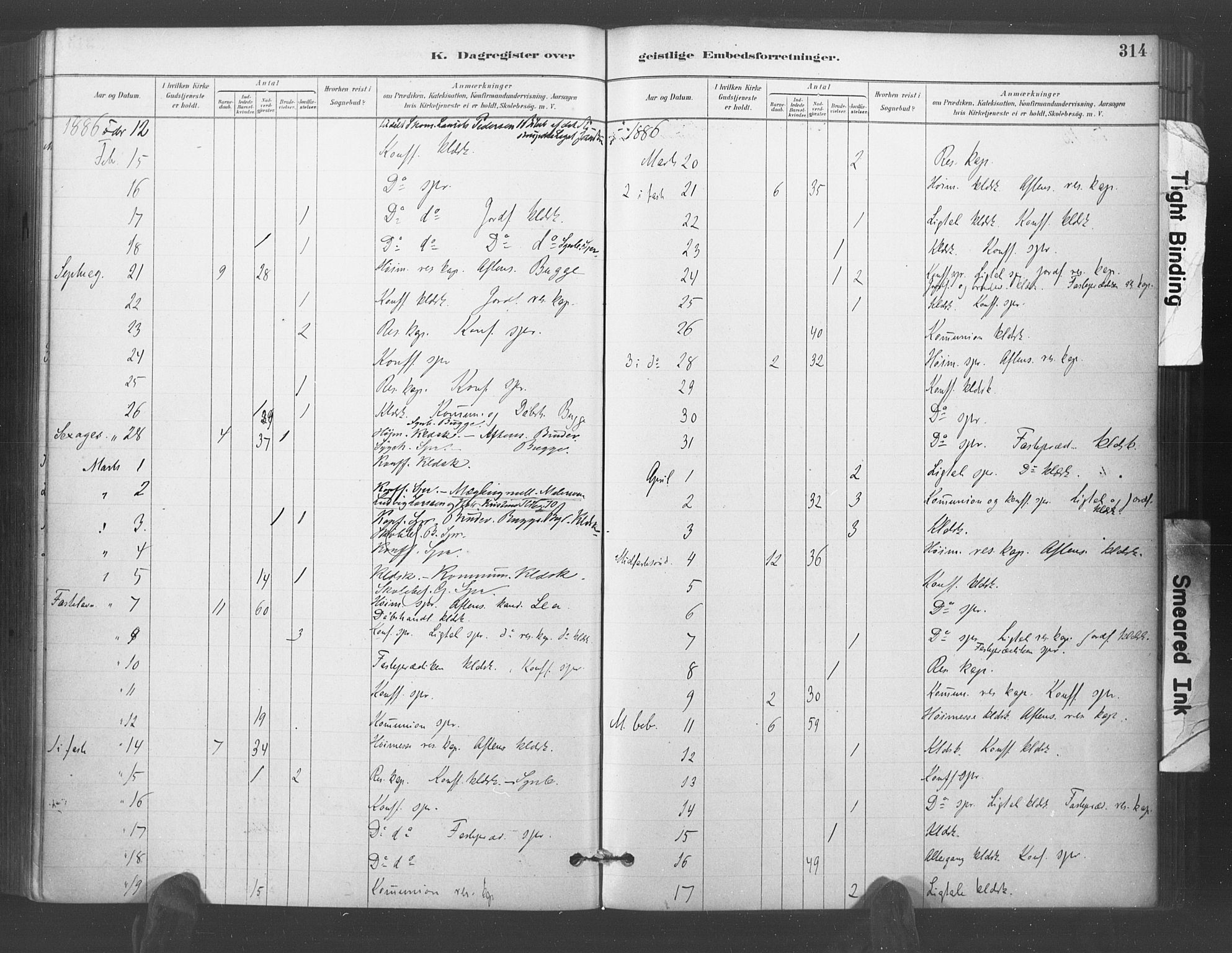 Kristiansand domprosti, AV/SAK-1112-0006/F/Fa/L0018: Parish register (official) no. A 17, 1880-1892, p. 314