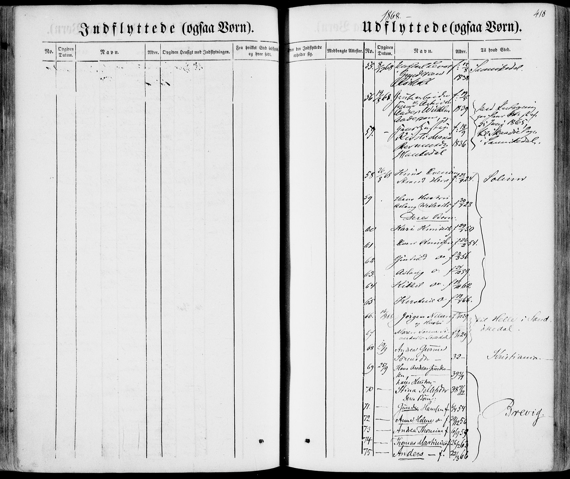 Bamble kirkebøker, AV/SAKO-A-253/F/Fa/L0005: Parish register (official) no. I 5, 1854-1869, p. 418