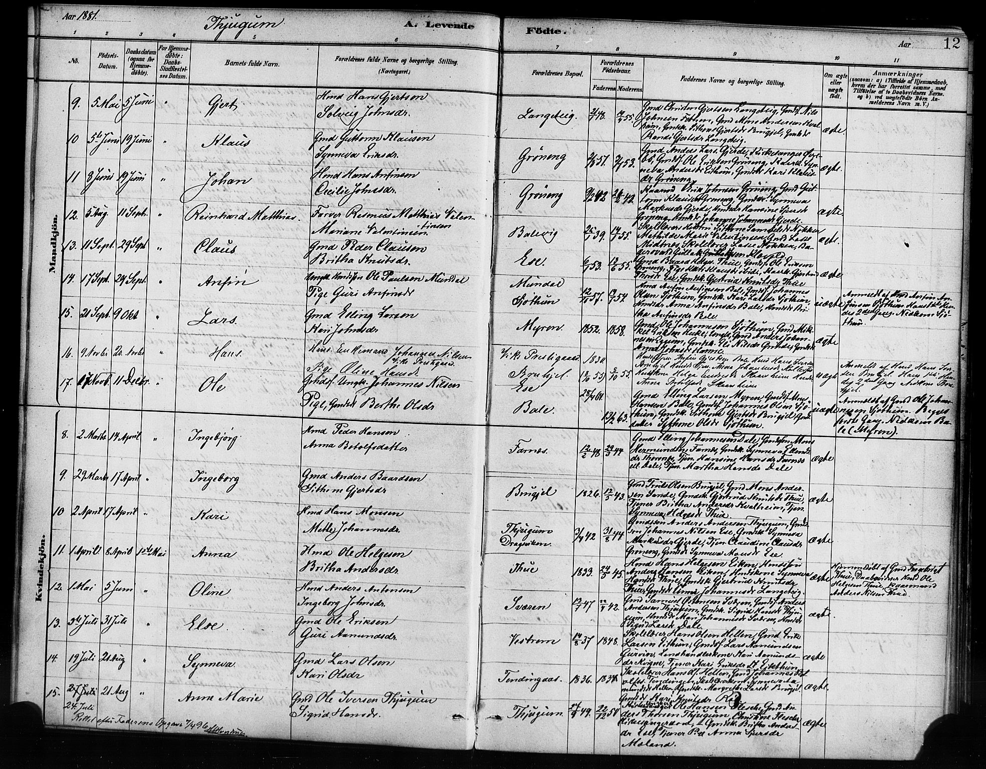 Balestrand sokneprestembete, AV/SAB-A-79601/H/Haa/Haaa/L0004: Parish register (official) no. A 4 / 1, 1879-1888, p. 12