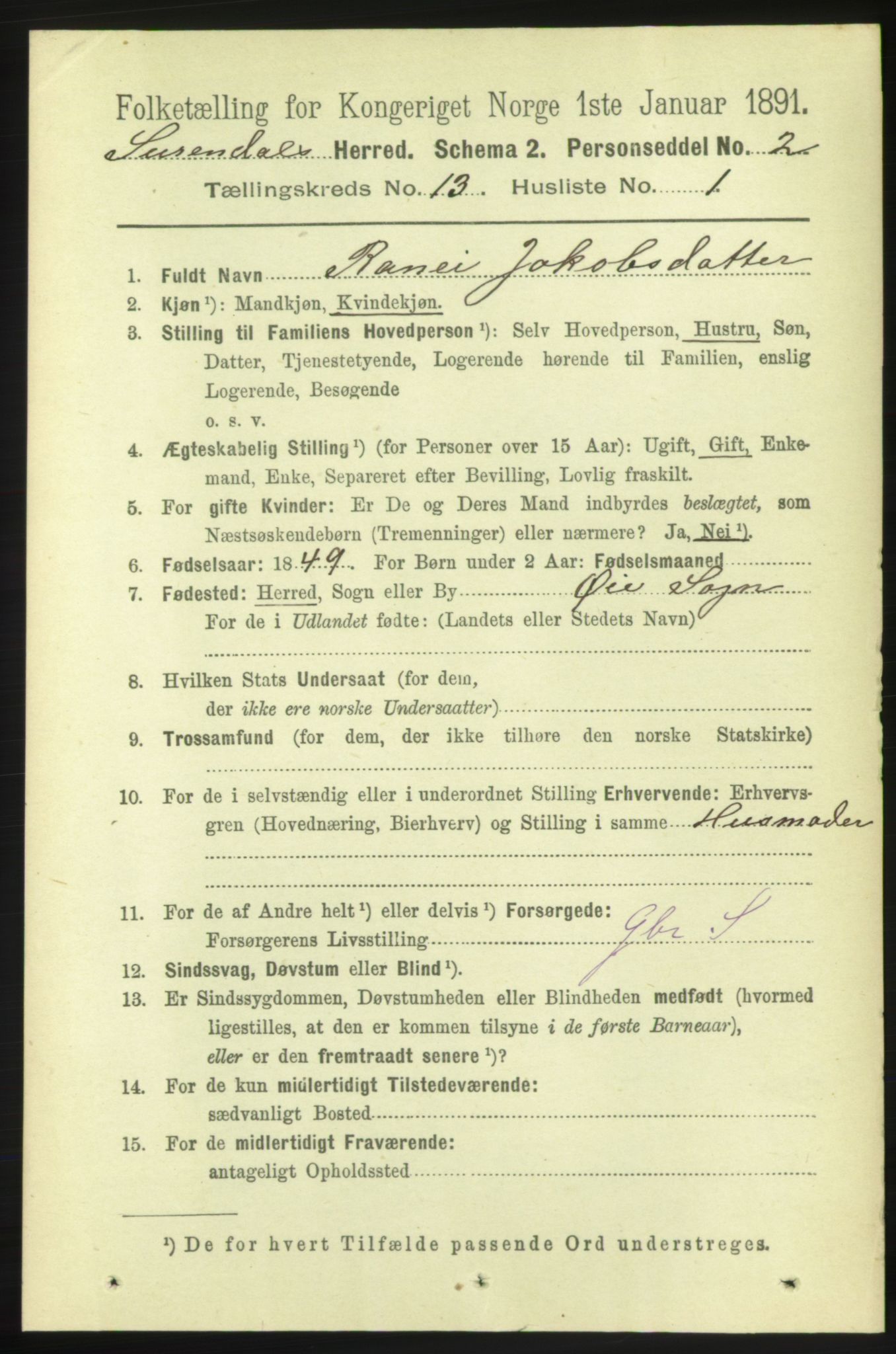 RA, 1891 census for 1566 Surnadal, 1891, p. 3168