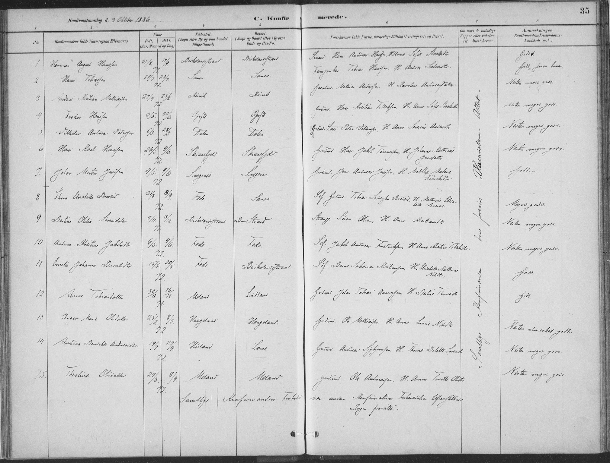Kvinesdal sokneprestkontor, SAK/1111-0026/F/Fa/Faa/L0004: Parish register (official) no. A 4, 1882-1897, p. 35