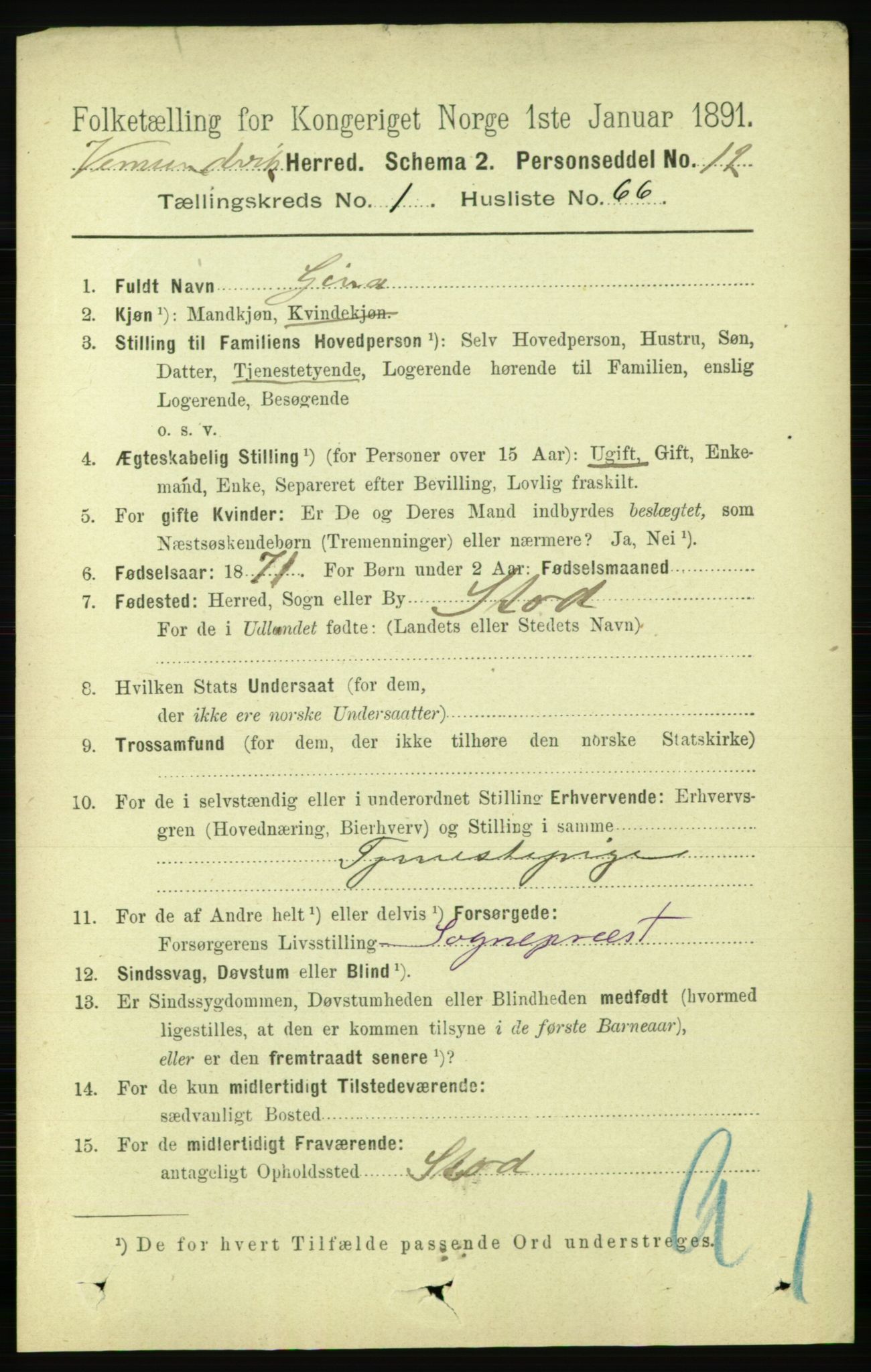 RA, 1891 census for 1745 Vemundvik, 1891, p. 501