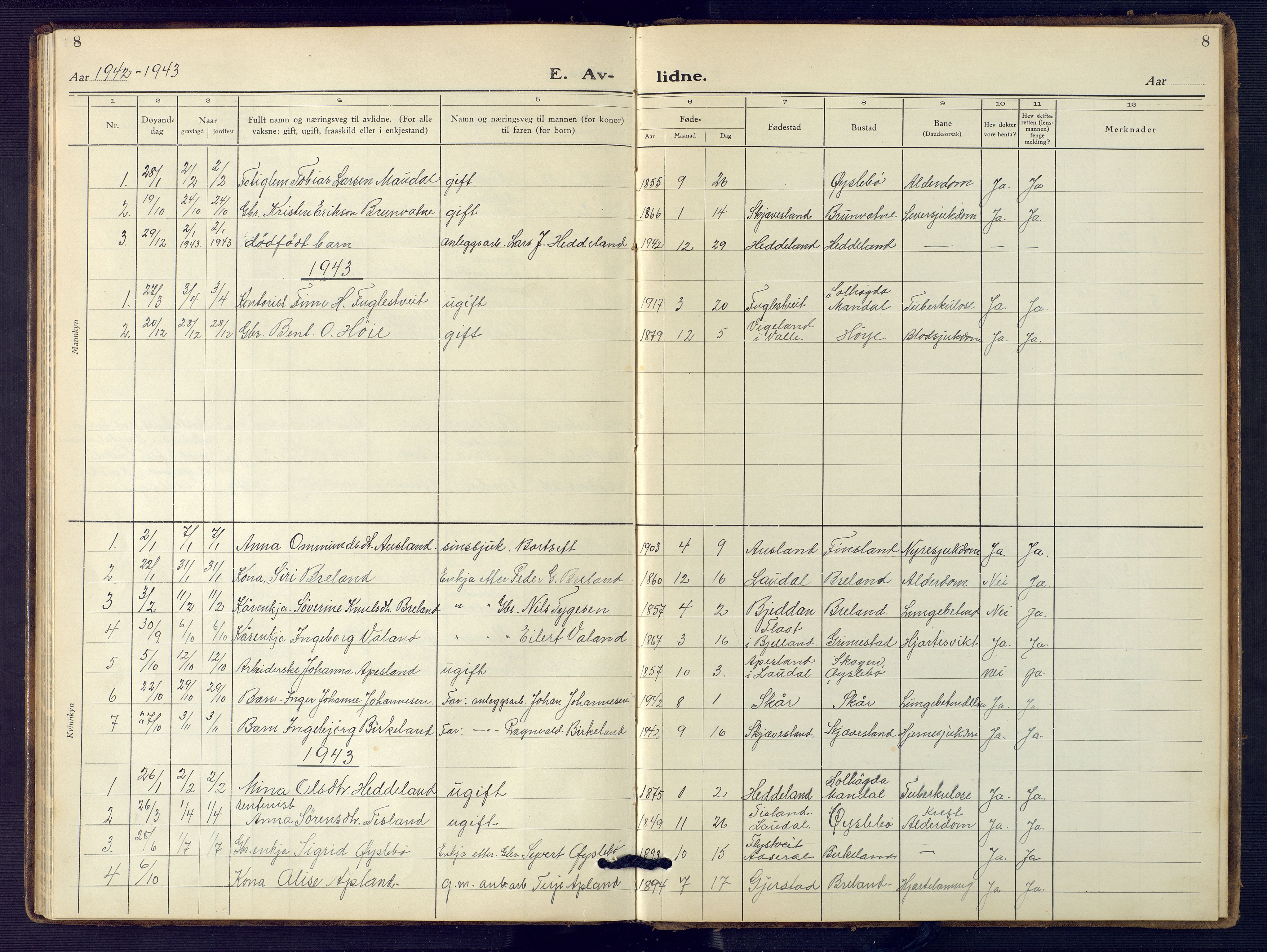 Holum sokneprestkontor, SAK/1111-0022/F/Fb/Fbc/L0005: Parish register (copy) no. B 5, 1931-1945, p. 8