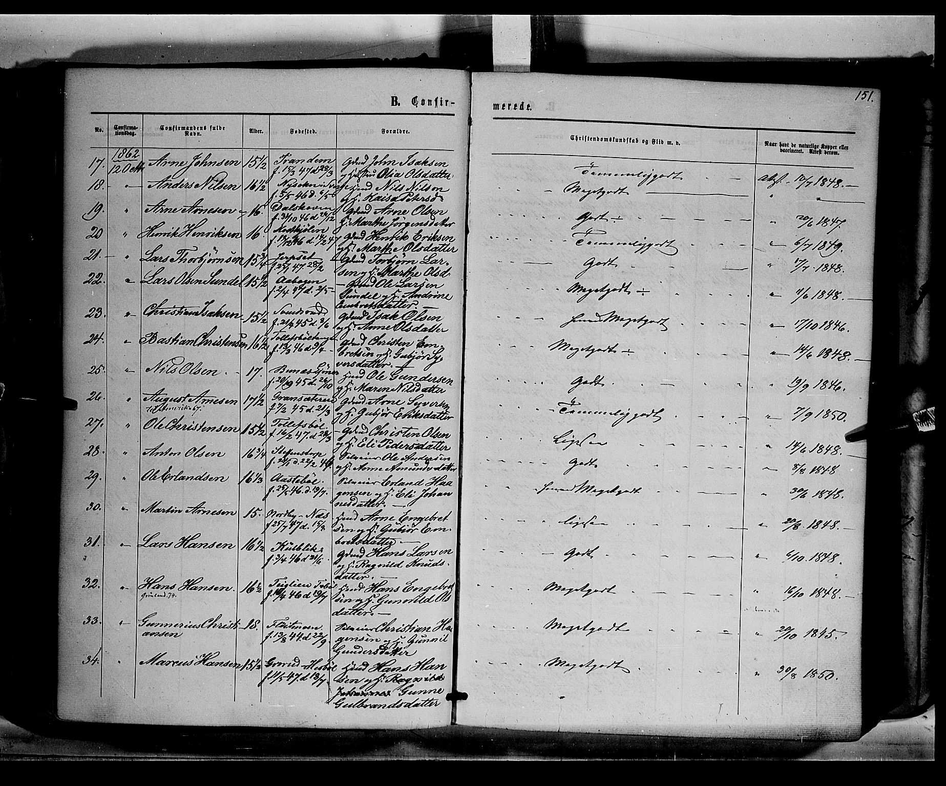 Eidskog prestekontor, AV/SAH-PREST-026/H/Ha/Haa/L0001: Parish register (official) no. 1, 1860-1867, p. 151