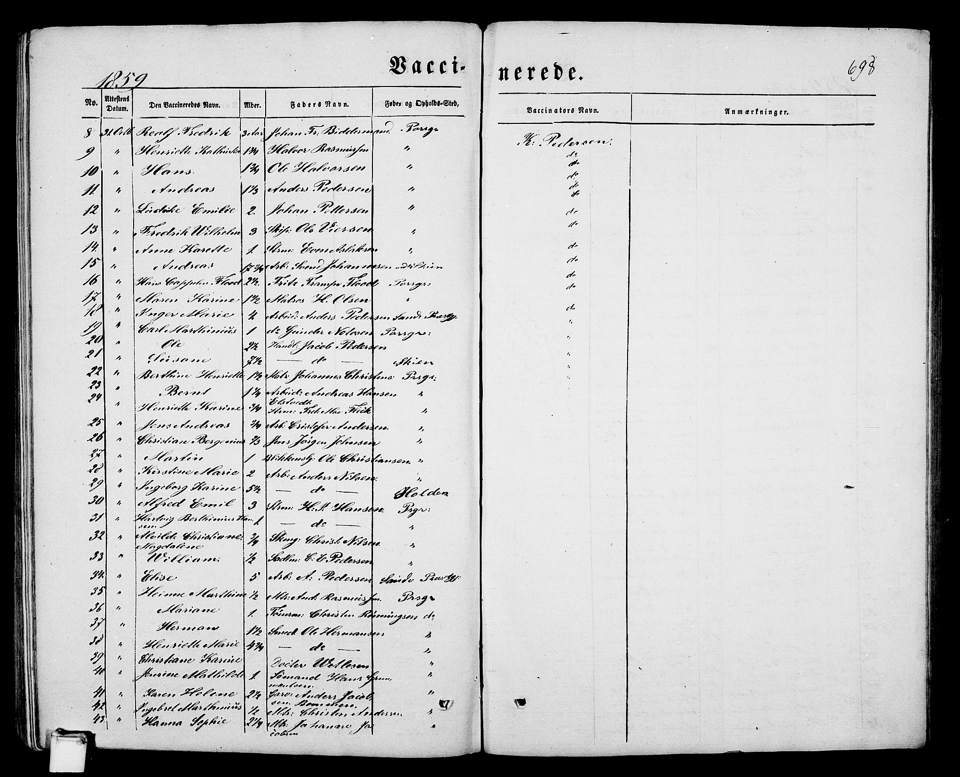 Porsgrunn kirkebøker , SAKO/A-104/G/Gb/L0004: Parish register (copy) no. II 4, 1853-1882, p. 698