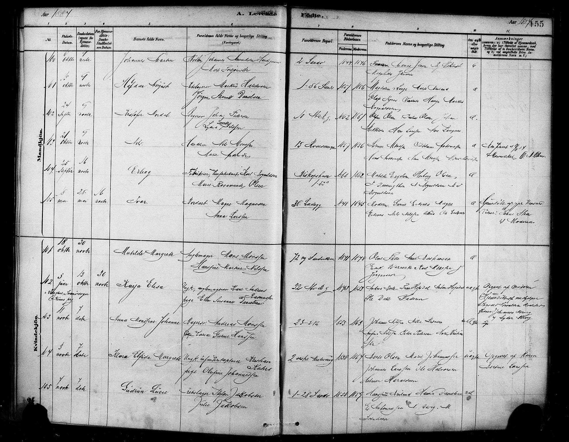 Sandviken Sokneprestembete, AV/SAB-A-77601/H/Ha/L0004: Parish register (official) no. B 1, 1878-1891, p. 155