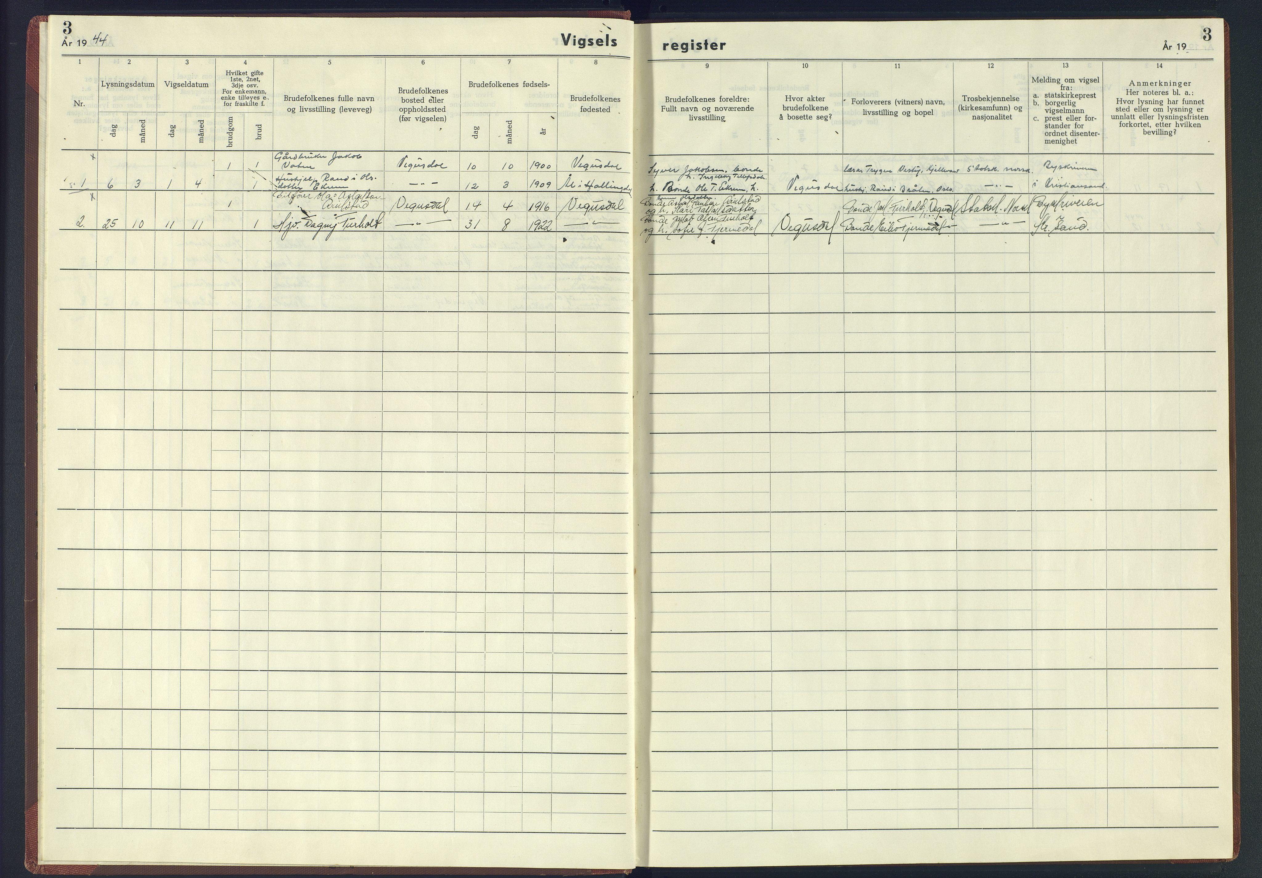 Herefoss sokneprestkontor, AV/SAK-1111-0019/J/Jb/L0006: Marriage register no. II.6.6, 1942-1945, p. 3