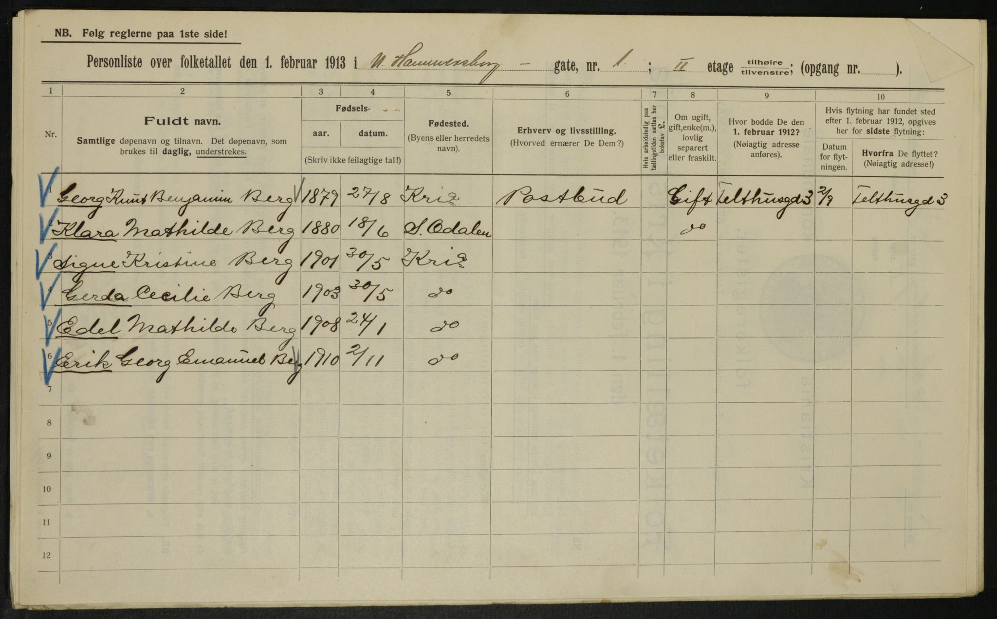 OBA, Municipal Census 1913 for Kristiania, 1913, p. 69144