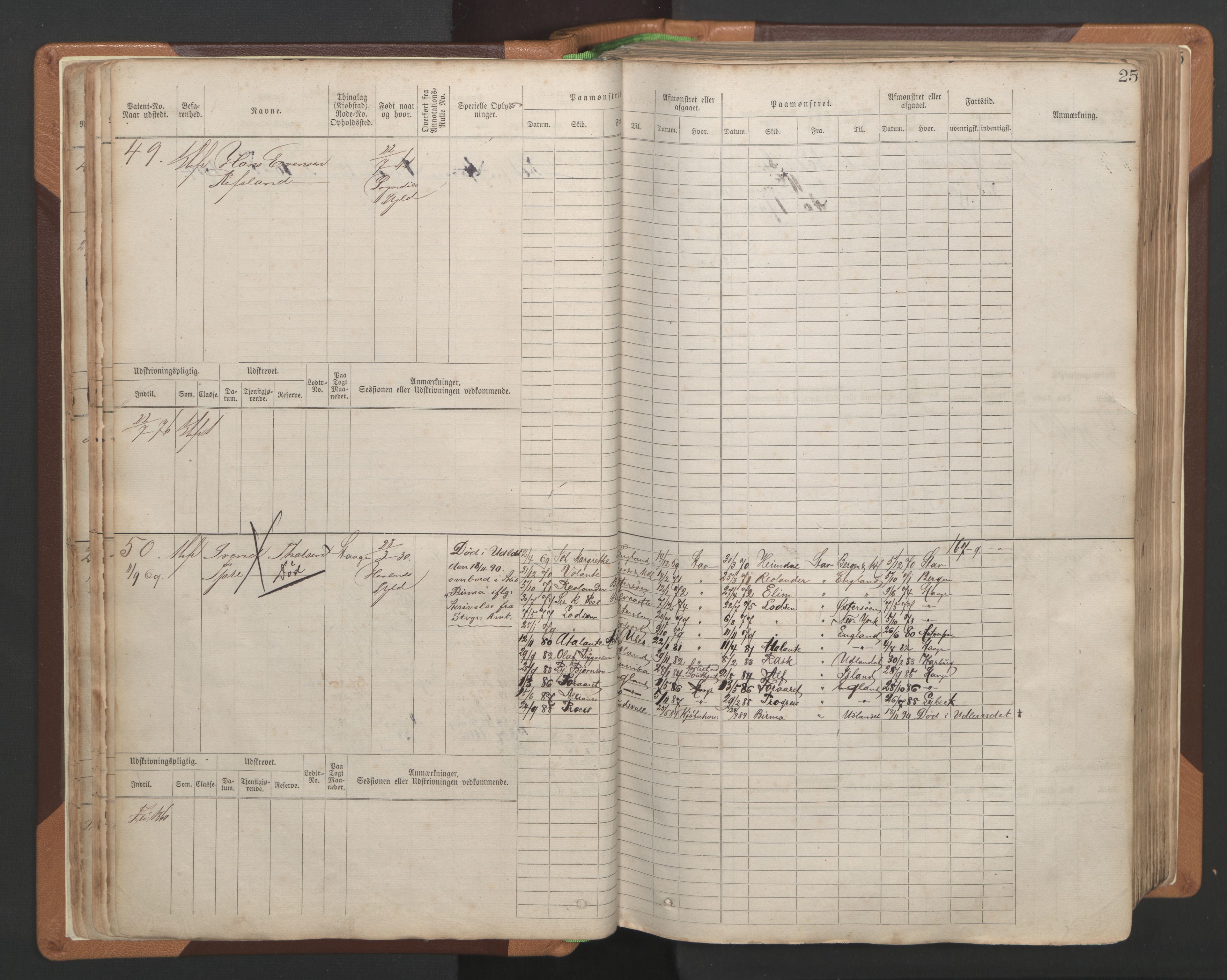 Stavanger sjømannskontor, AV/SAST-A-102006/F/Fb/Fbb/L0004: Sjøfartshovedrulle, patentnr. 1-792 (del 1), 1869-1880, p. 29