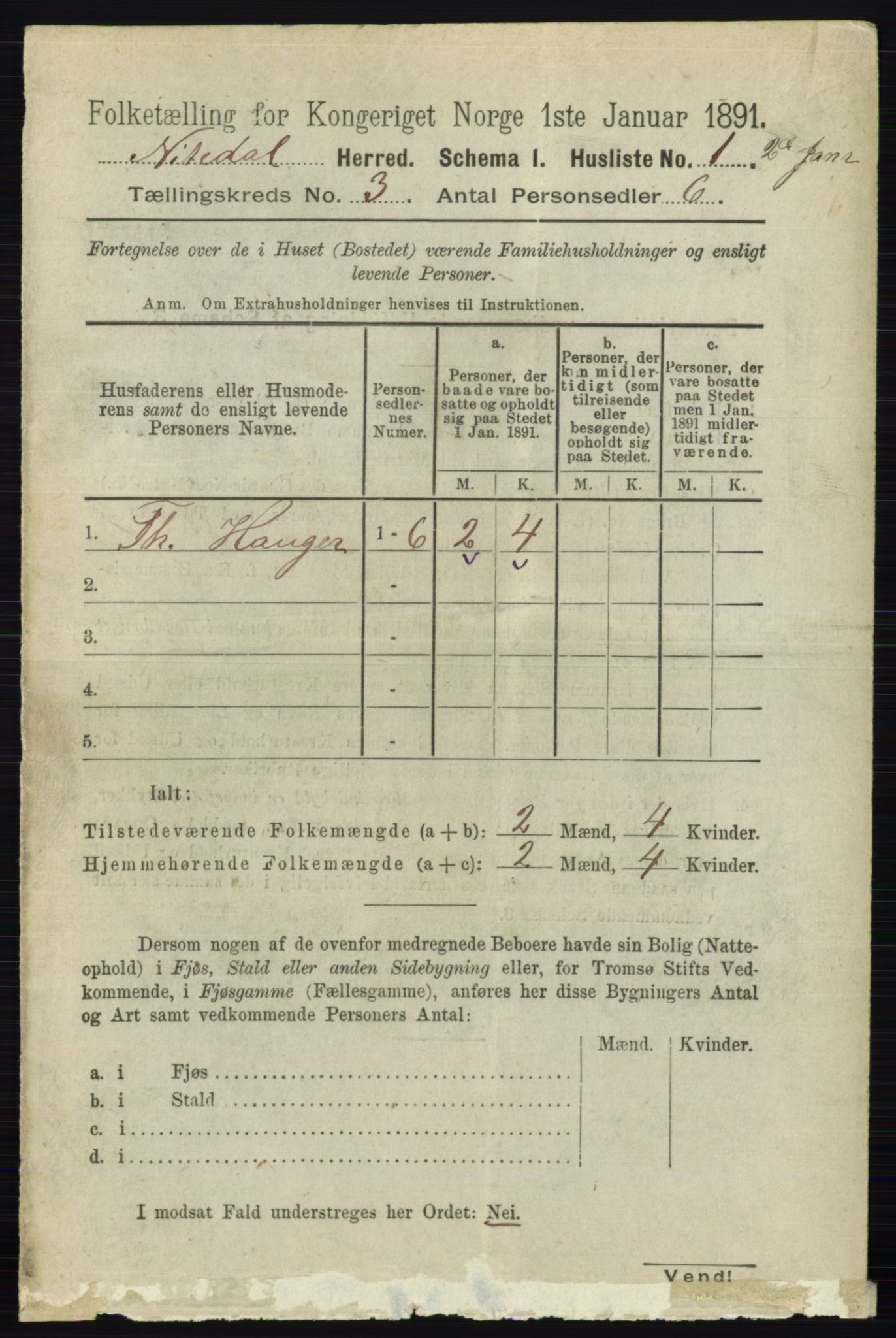 RA, 1891 census for 0233 Nittedal, 1891, p. 1126