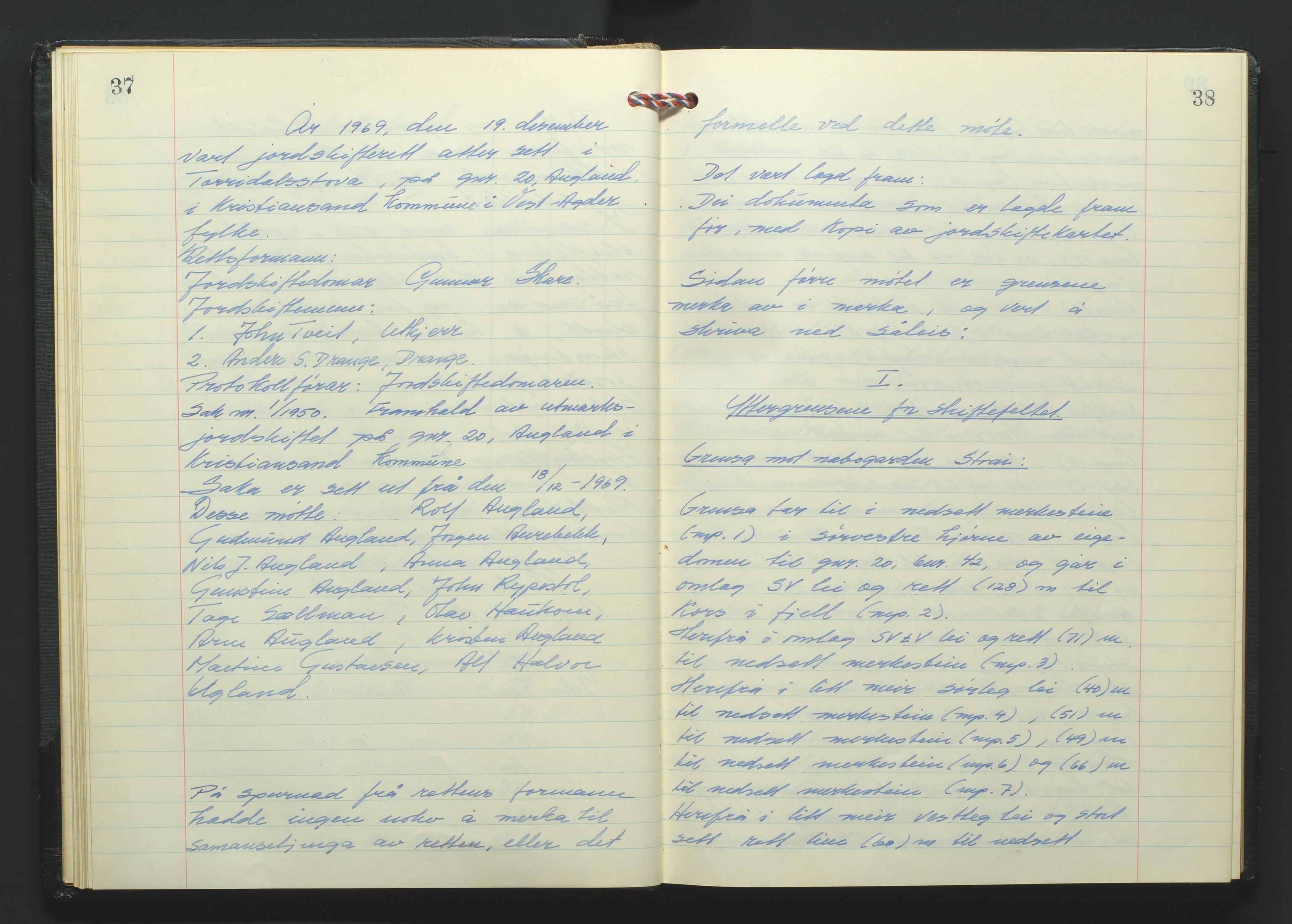 Marnar jordskifterett, AV/SAK-1541-0006/F/Fa/L0004: Jordskifterettsbok Kristiansand domssokn (Kr4), 1969-1974, p. 37-38