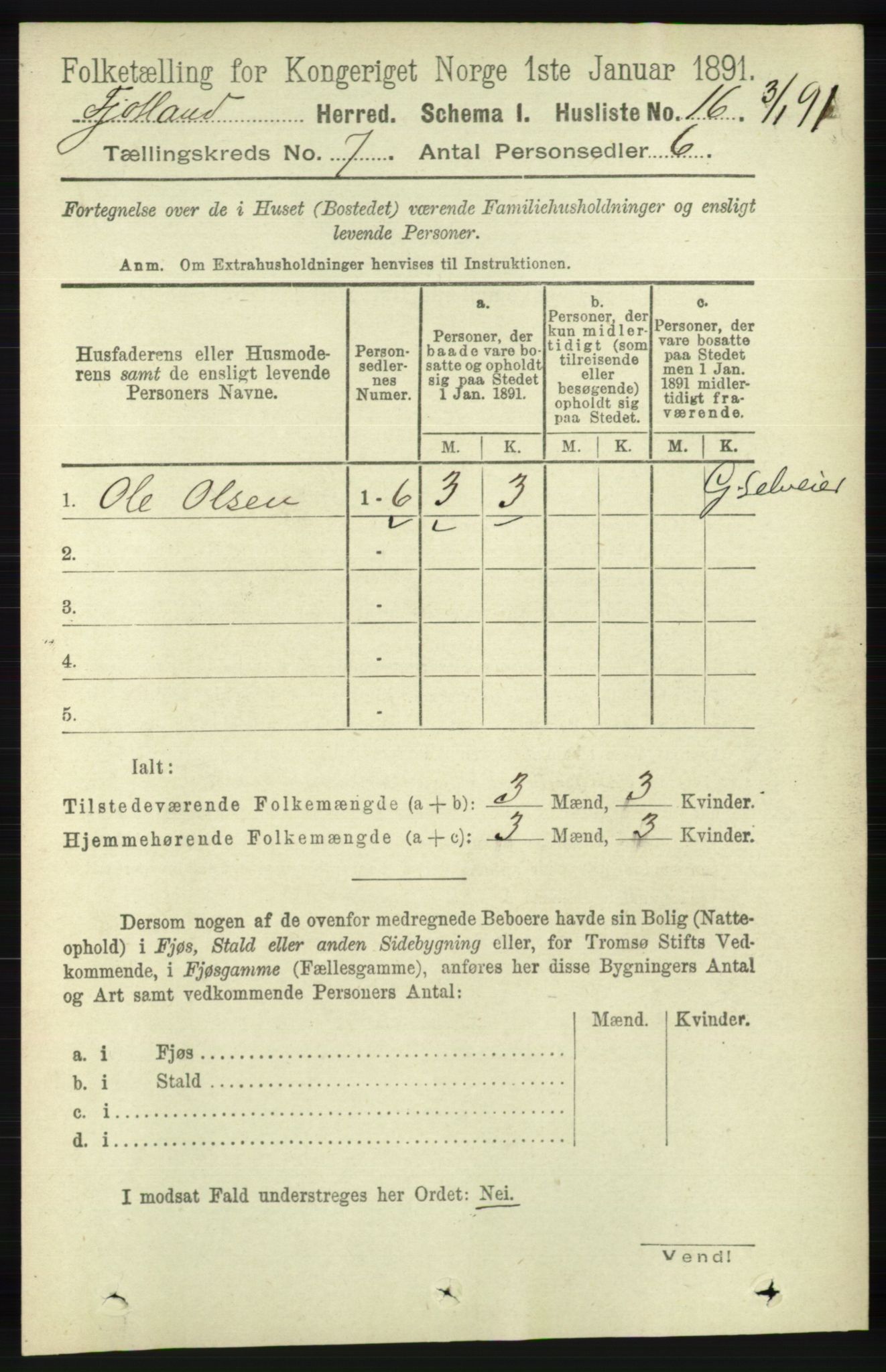 RA, 1891 census for 1036 Fjotland, 1891, p. 1010