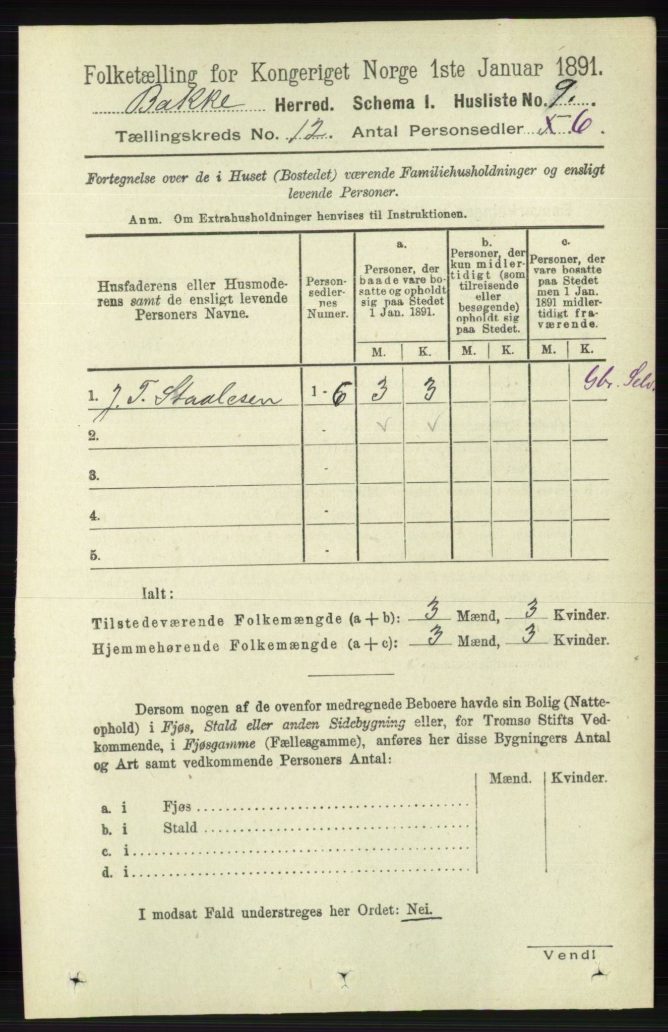 RA, 1891 census for 1045 Bakke, 1891, p. 2387