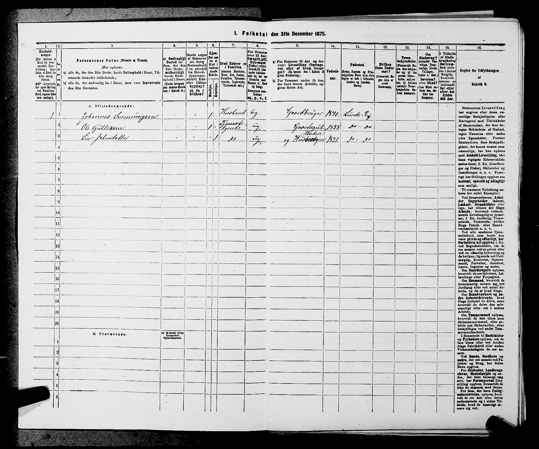 SAKO, 1875 census for 0820P Lunde, 1875, p. 39