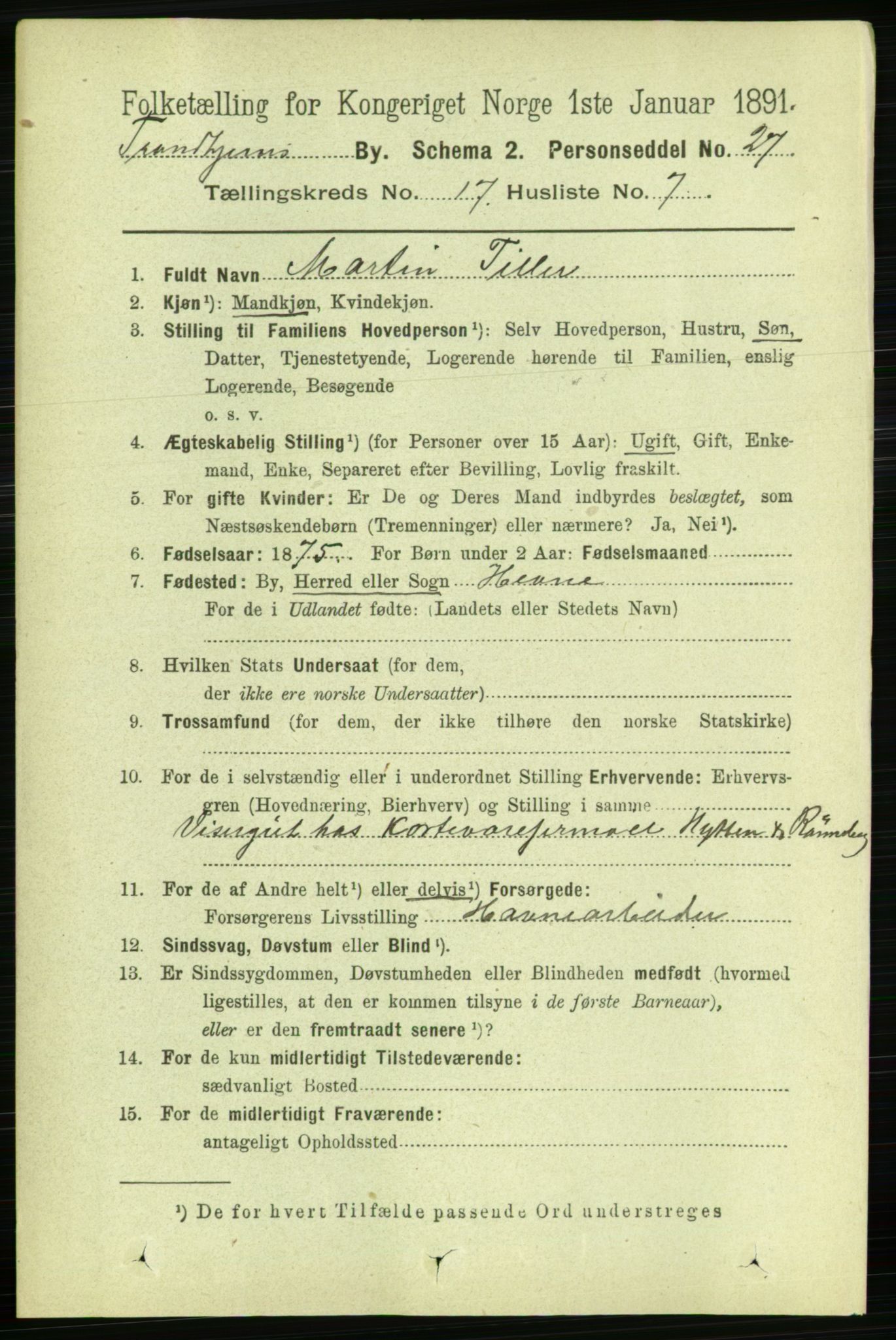 RA, 1891 census for 1601 Trondheim, 1891, p. 13296