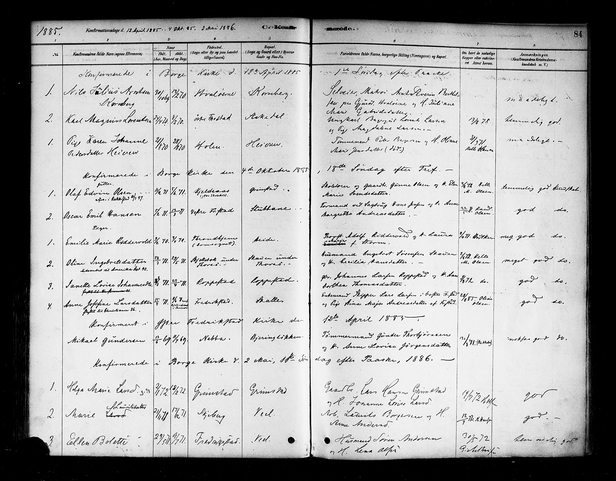 Borge prestekontor Kirkebøker, SAO/A-10903/F/Fb/L0003: Parish register (official) no. II 3, 1878-1902, p. 84