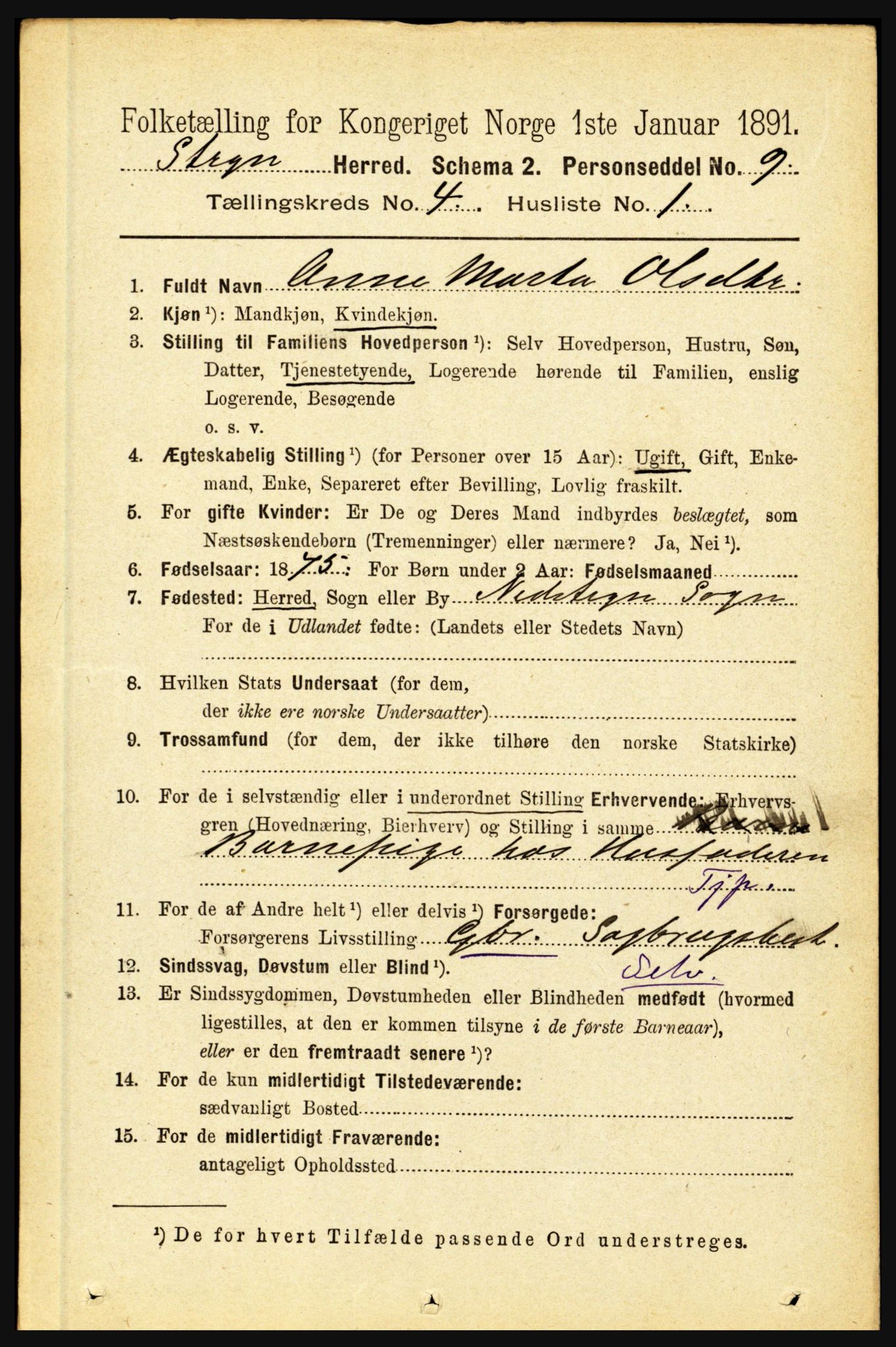 RA, 1891 census for 1448 Stryn, 1891, p. 1643