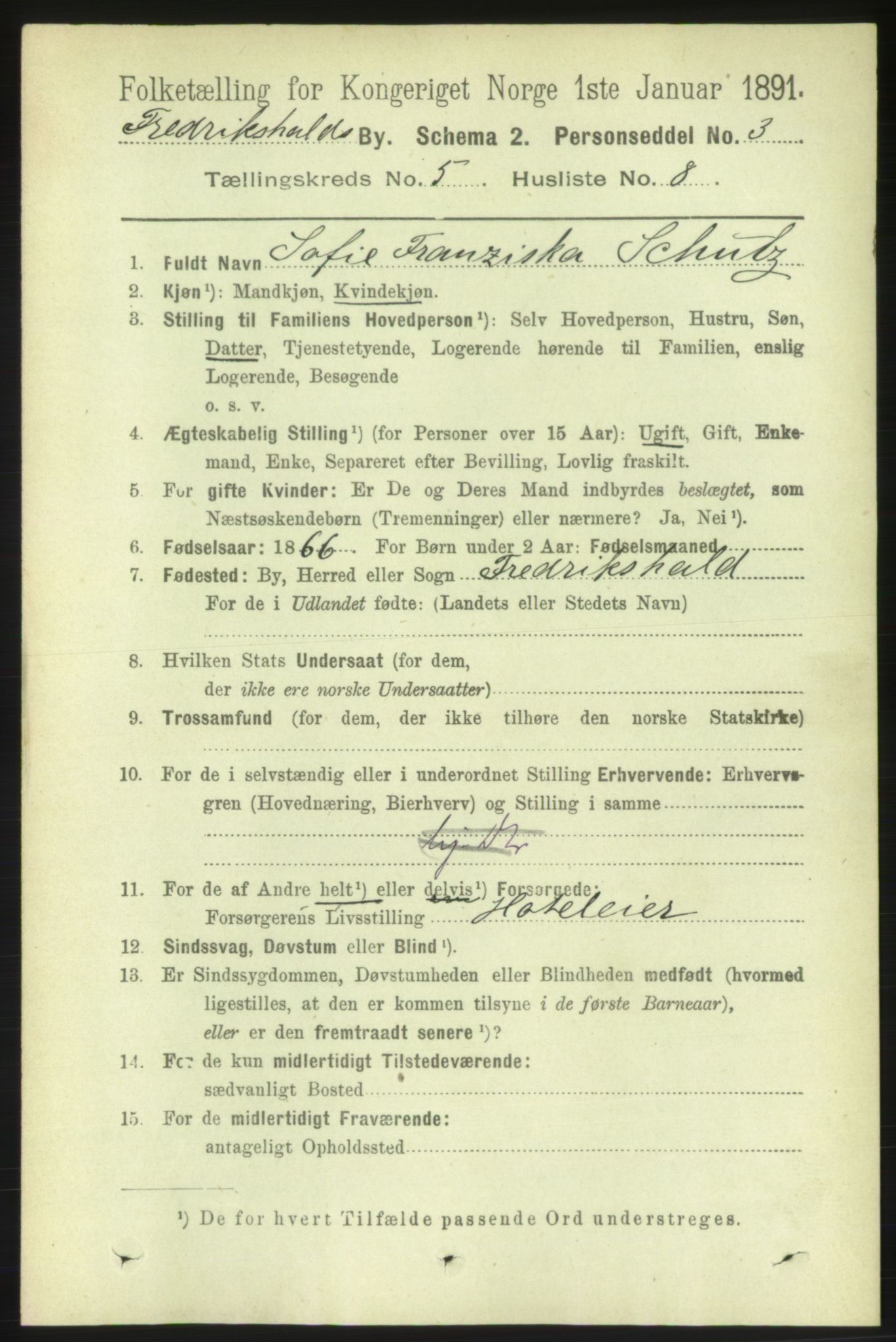 RA, 1891 census for 0101 Fredrikshald, 1891, p. 4098