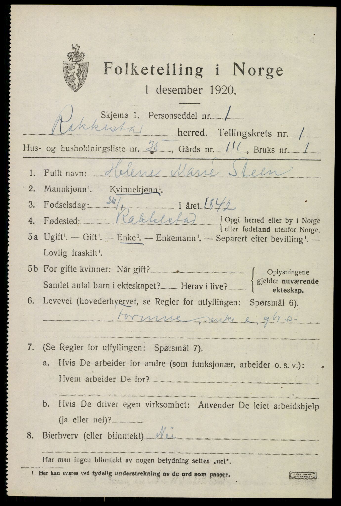 SAO, 1920 census for Rakkestad, 1920, p. 2061