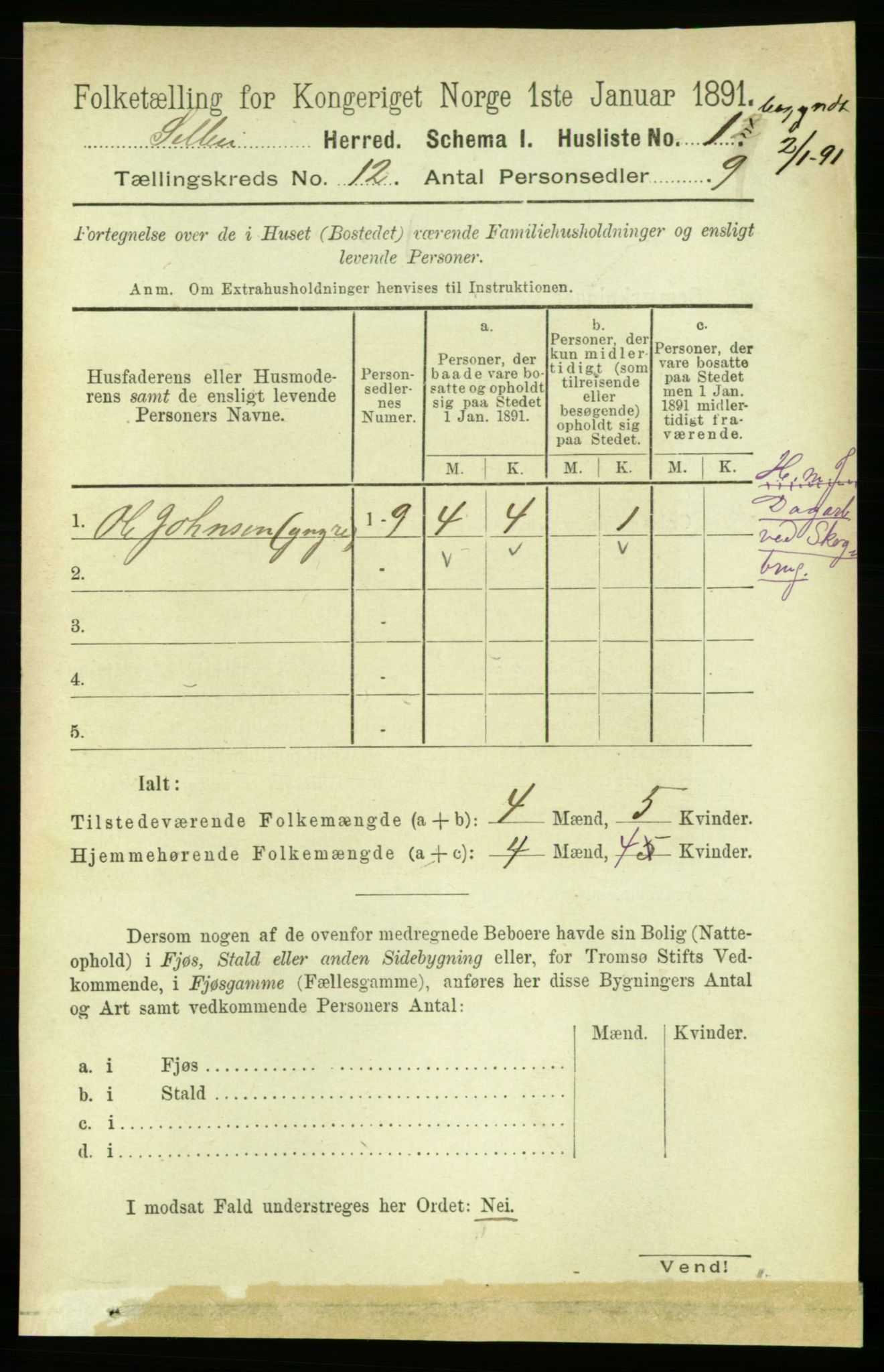 RA, 1891 census for 1664 Selbu, 1891, p. 4370