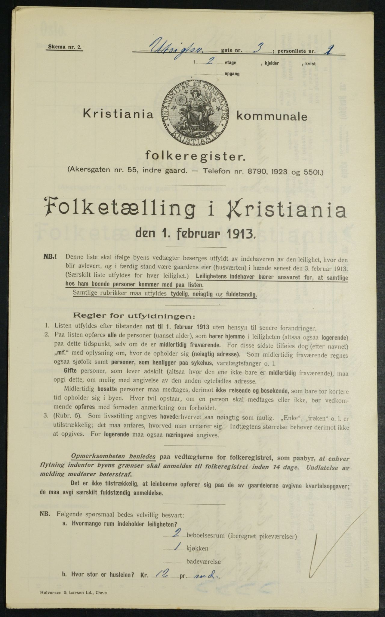 OBA, Municipal Census 1913 for Kristiania, 1913, p. 121257