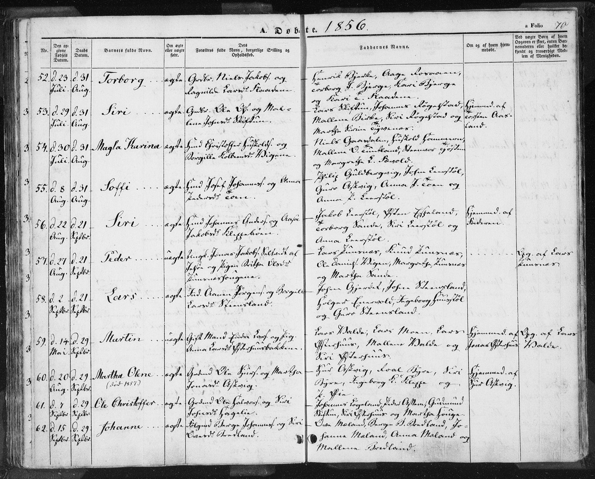 Hjelmeland sokneprestkontor, AV/SAST-A-101843/01/IV/L0009: Parish register (official) no. A 9, 1846-1860, p. 70