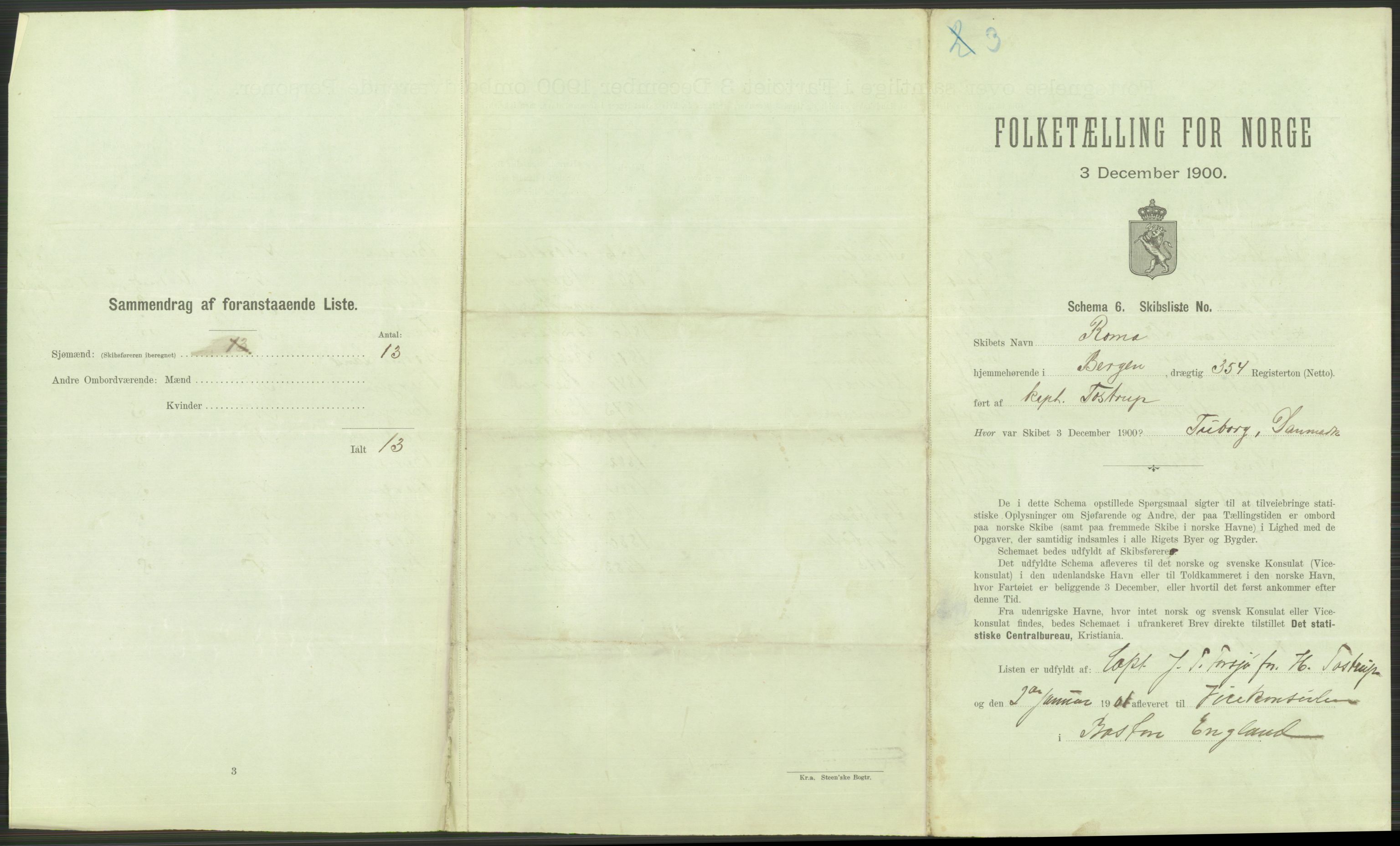 RA, 1900 Census - ship lists from ships in Norwegian harbours, harbours abroad and at sea, 1900, p. 3619