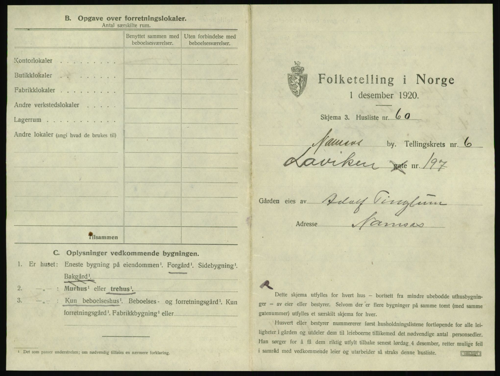 SAT, 1920 census for Namsos, 1920, p. 723