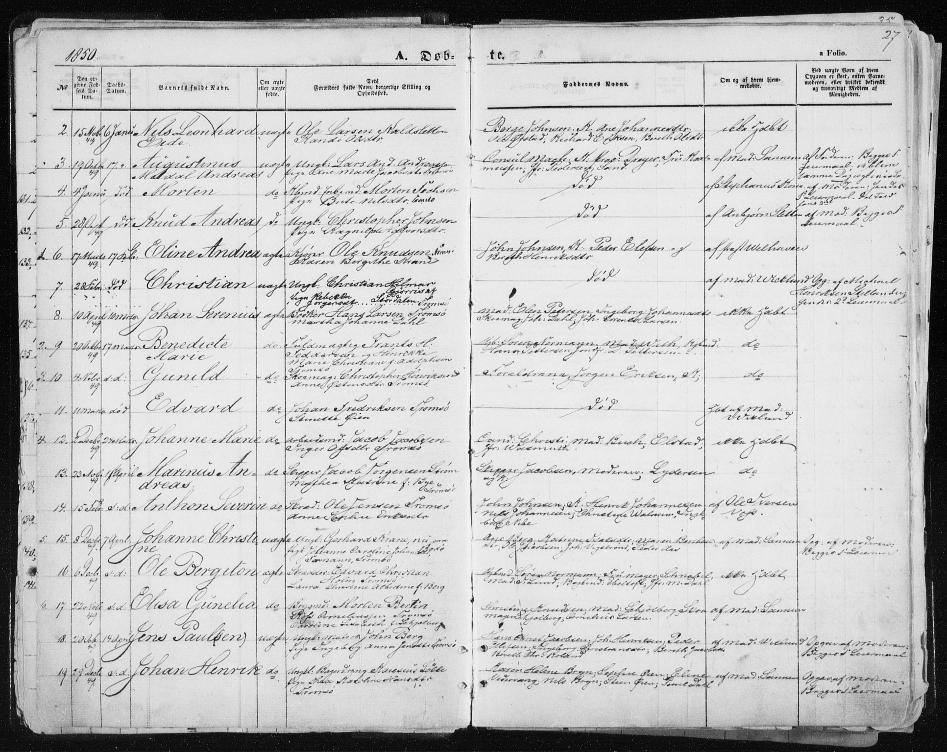 Tromsø sokneprestkontor/stiftsprosti/domprosti, SATØ/S-1343/G/Ga/L0010kirke: Parish register (official) no. 10, 1848-1855, p. 27