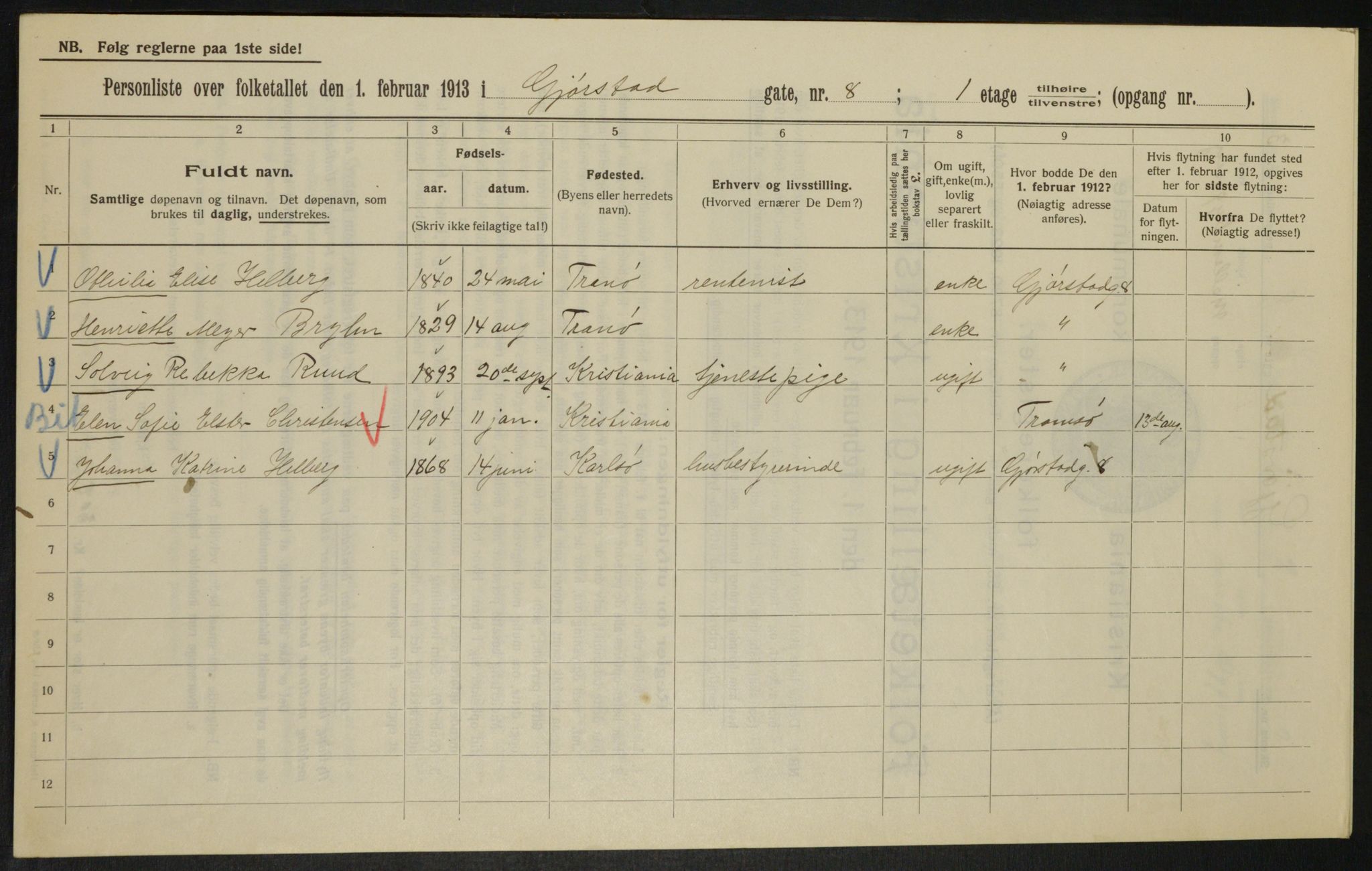 OBA, Municipal Census 1913 for Kristiania, 1913, p. 29447