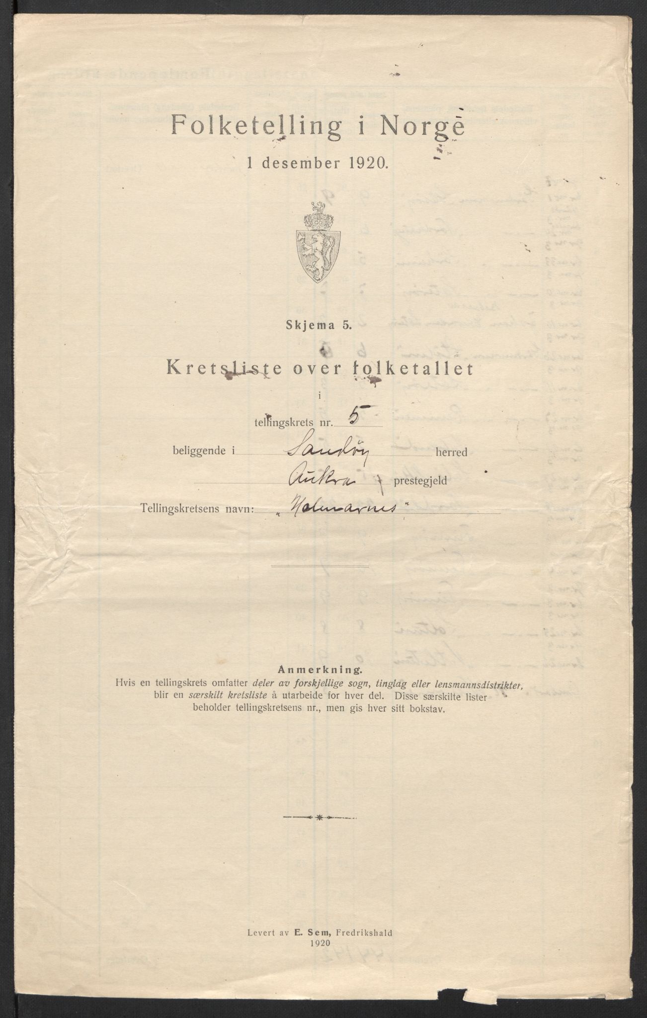 SAT, 1920 census for Sandøy, 1920, p. 18