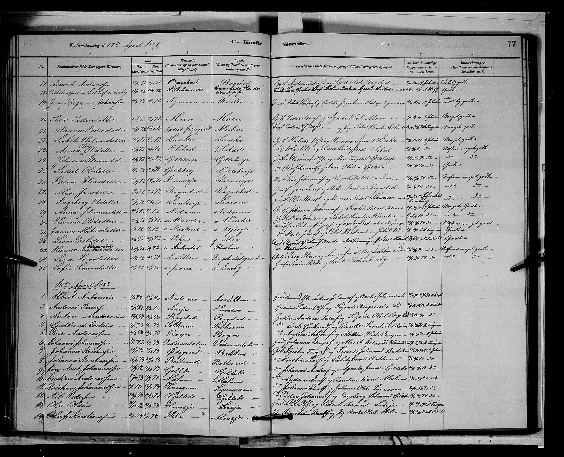 Øyer prestekontor, SAH/PREST-084/H/Ha/Hab/L0002: Parish register (copy) no. 2, 1878-1896, p. 77