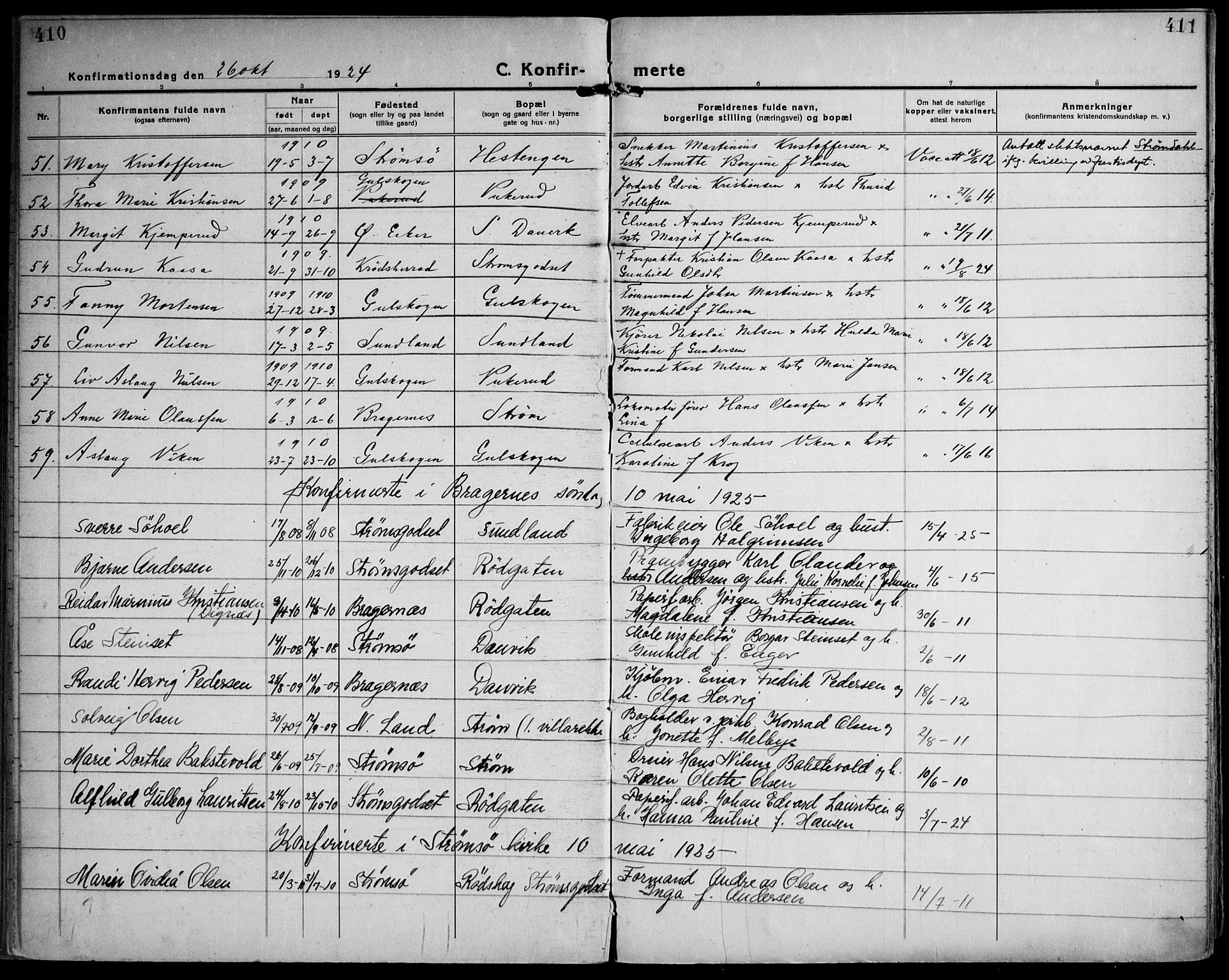 Strømsgodset kirkebøker, AV/SAKO-A-324/F/Fa/L0003: Parish register (official) no. 3, 1920-1936, p. 410-411