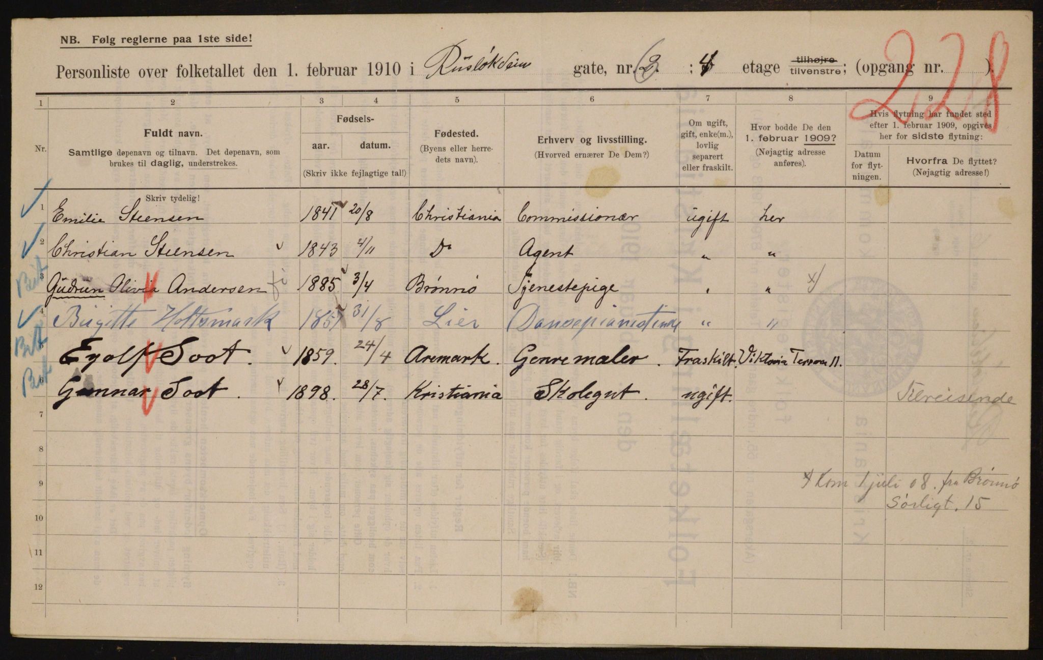 OBA, Municipal Census 1910 for Kristiania, 1910, p. 81001