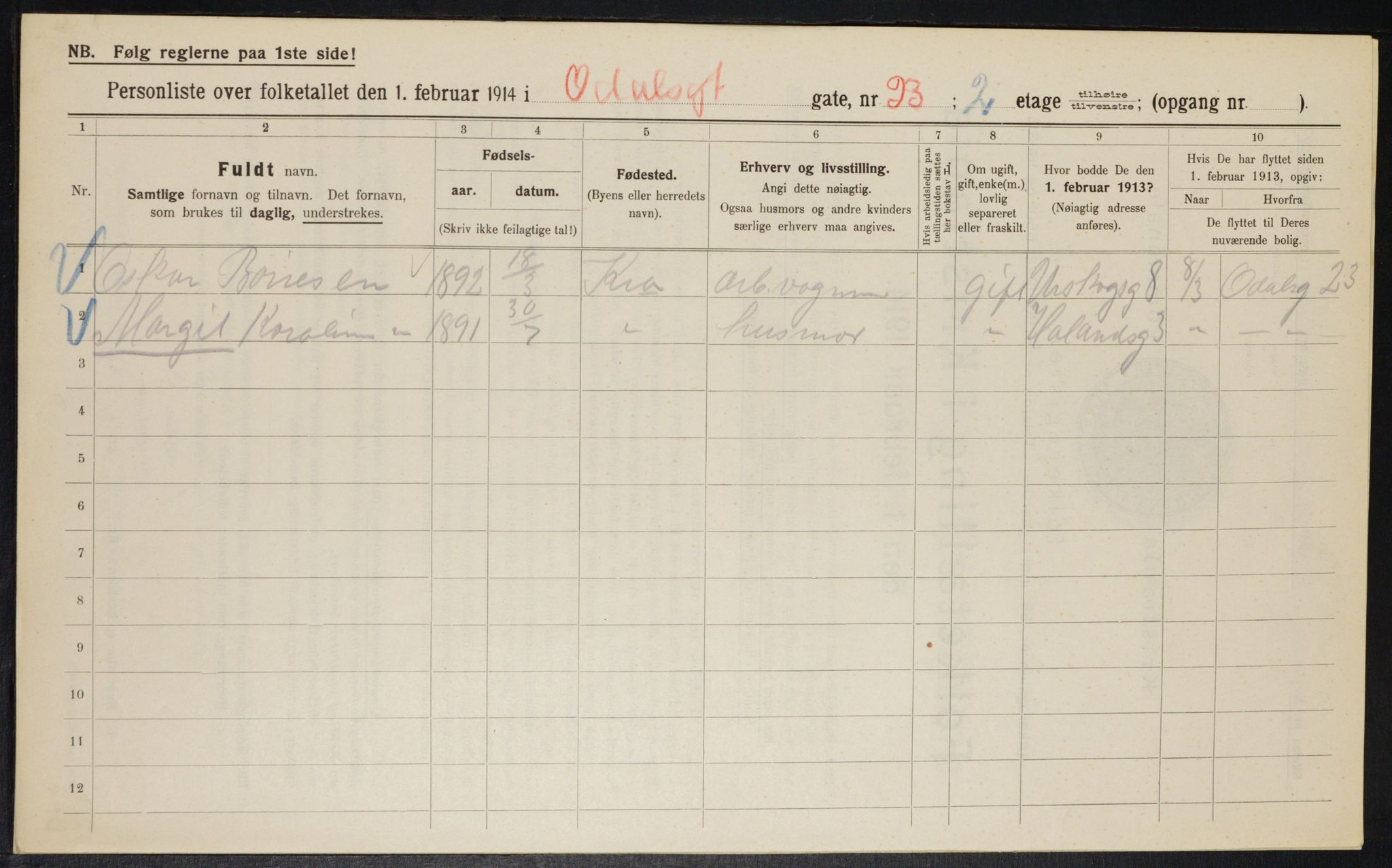 OBA, Municipal Census 1914 for Kristiania, 1914, p. 74468