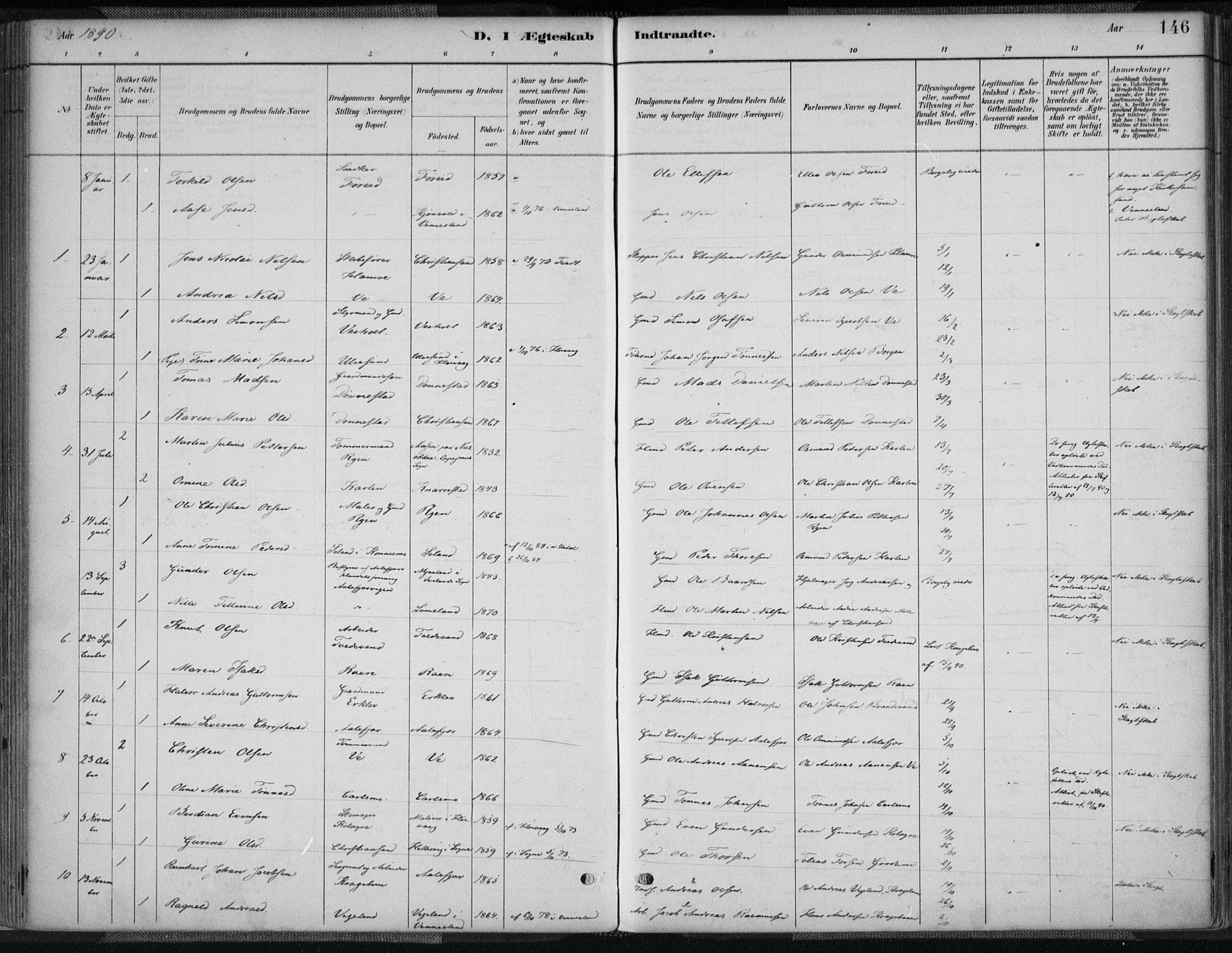 Tveit sokneprestkontor, AV/SAK-1111-0043/F/Fa/L0007: Parish register (official) no. A 7, 1887-1908, p. 146