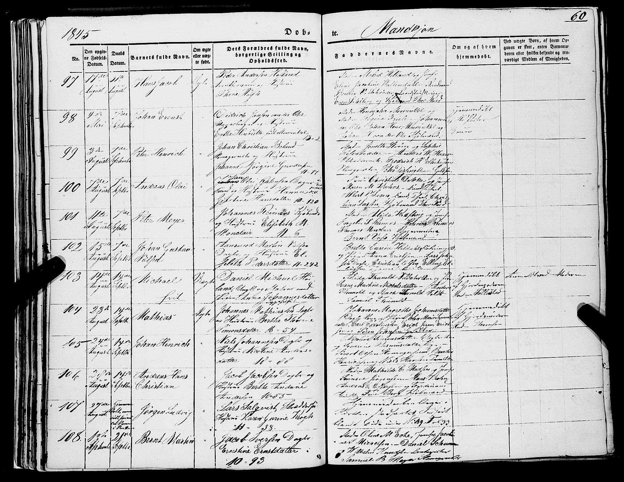 Domkirken sokneprestembete, AV/SAB-A-74801/H/Haa/L0019: Parish register (official) no. B 2, 1841-1851, p. 60