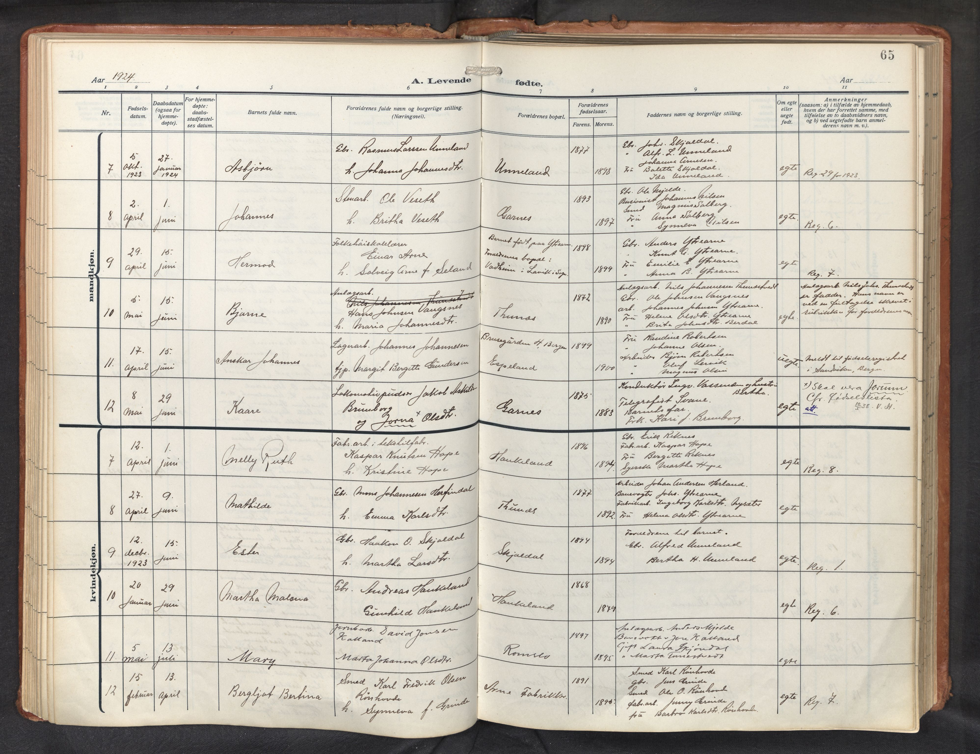 Haus sokneprestembete, AV/SAB-A-75601/H/Haa: Parish register (official) no. D 3, 1912-1927, p. 65
