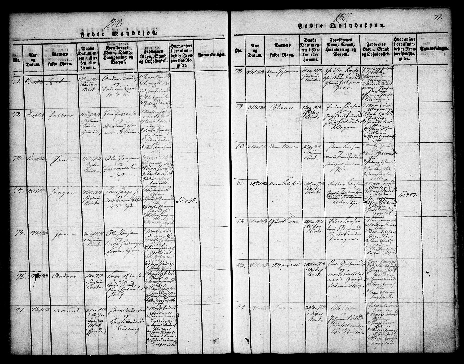 Asker prestekontor Kirkebøker, AV/SAO-A-10256a/F/Fa/L0006: Parish register (official) no. I 6, 1814-1824, p. 71