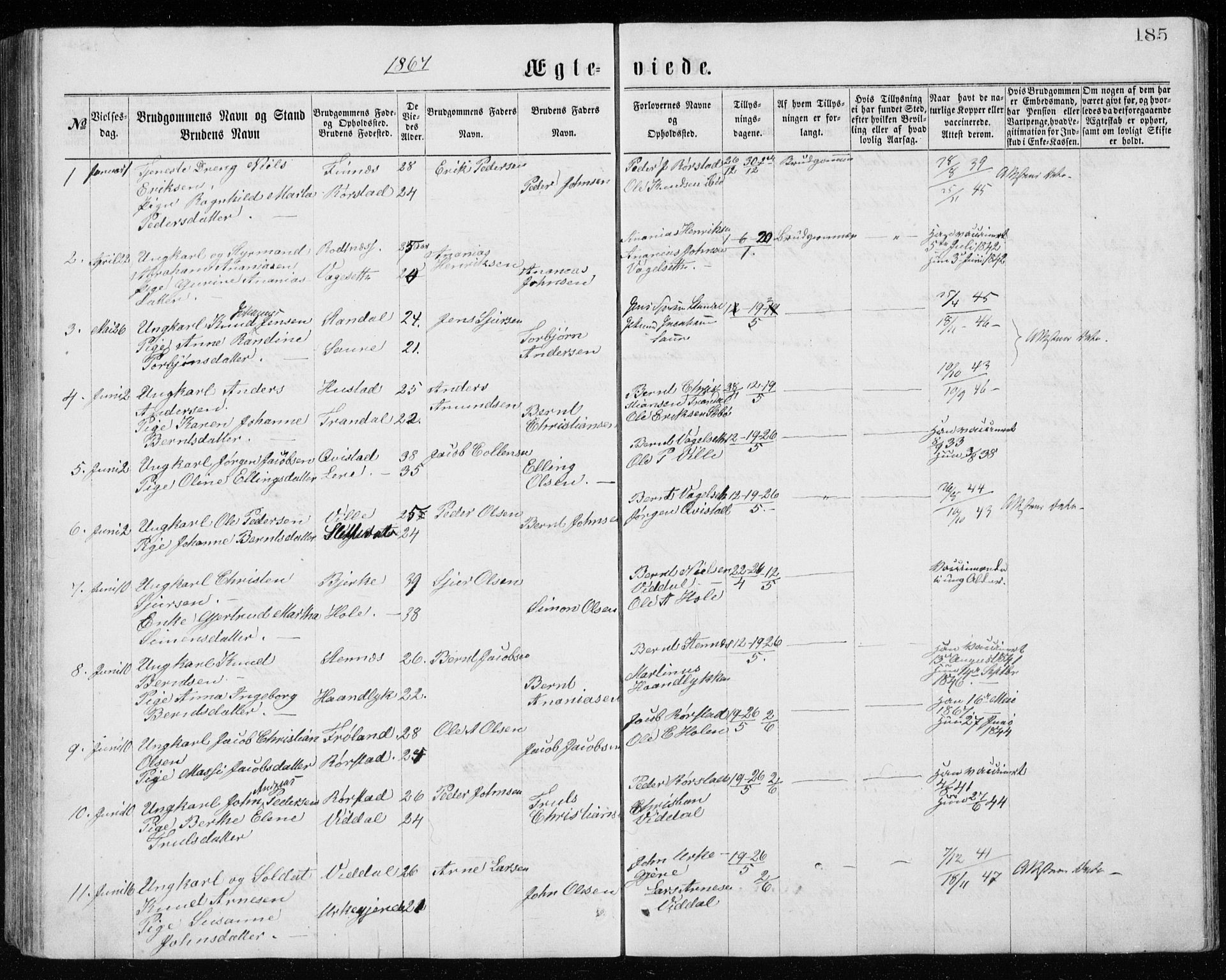 Ministerialprotokoller, klokkerbøker og fødselsregistre - Møre og Romsdal, AV/SAT-A-1454/515/L0214: Parish register (copy) no. 515C01, 1865-1883, p. 185