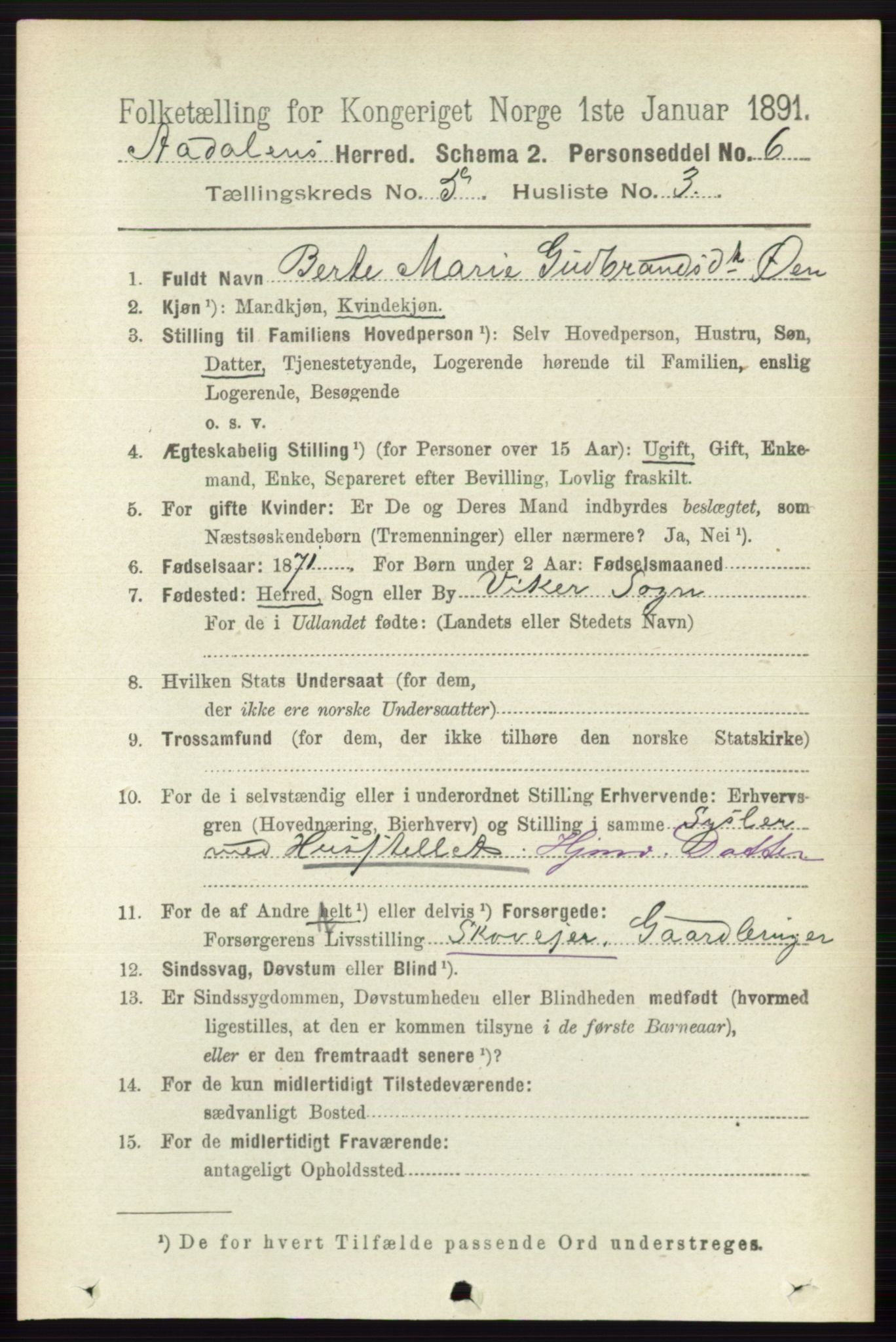 RA, 1891 census for 0614 Ådal, 1891, p. 2030