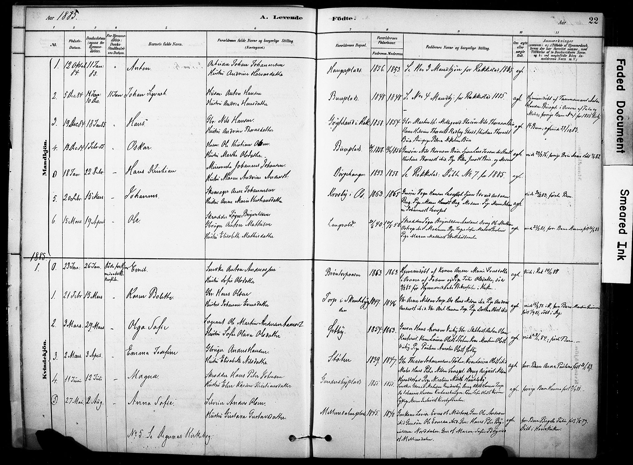 Rakkestad prestekontor Kirkebøker, AV/SAO-A-2008/F/Fc/L0001: Parish register (official) no. III 1, 1878-1905, p. 22