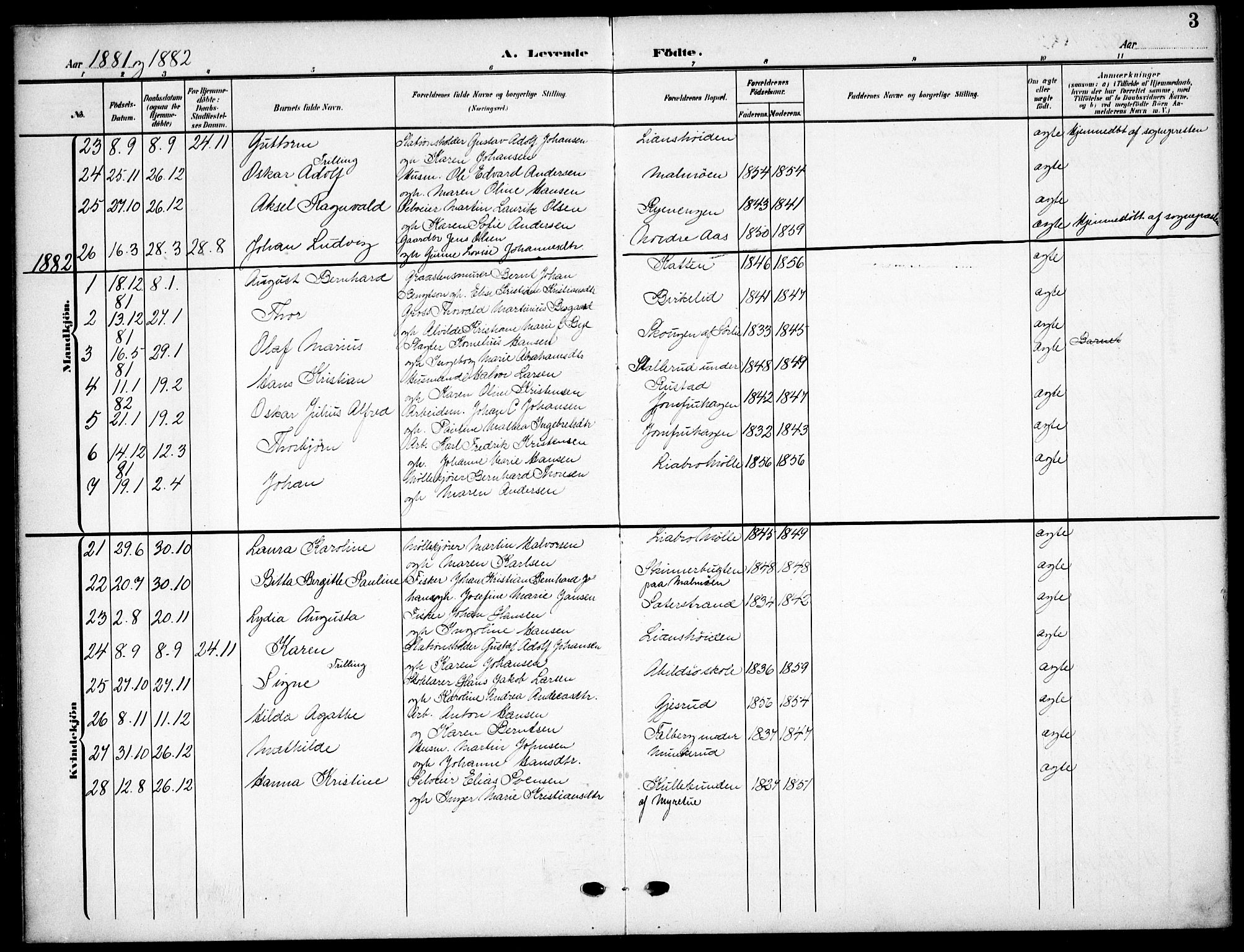 Nordstrand prestekontor Kirkebøker, AV/SAO-A-10362a/F/Fa/L0000: Parish register (official) no.  0, 1881-1900, p. 3