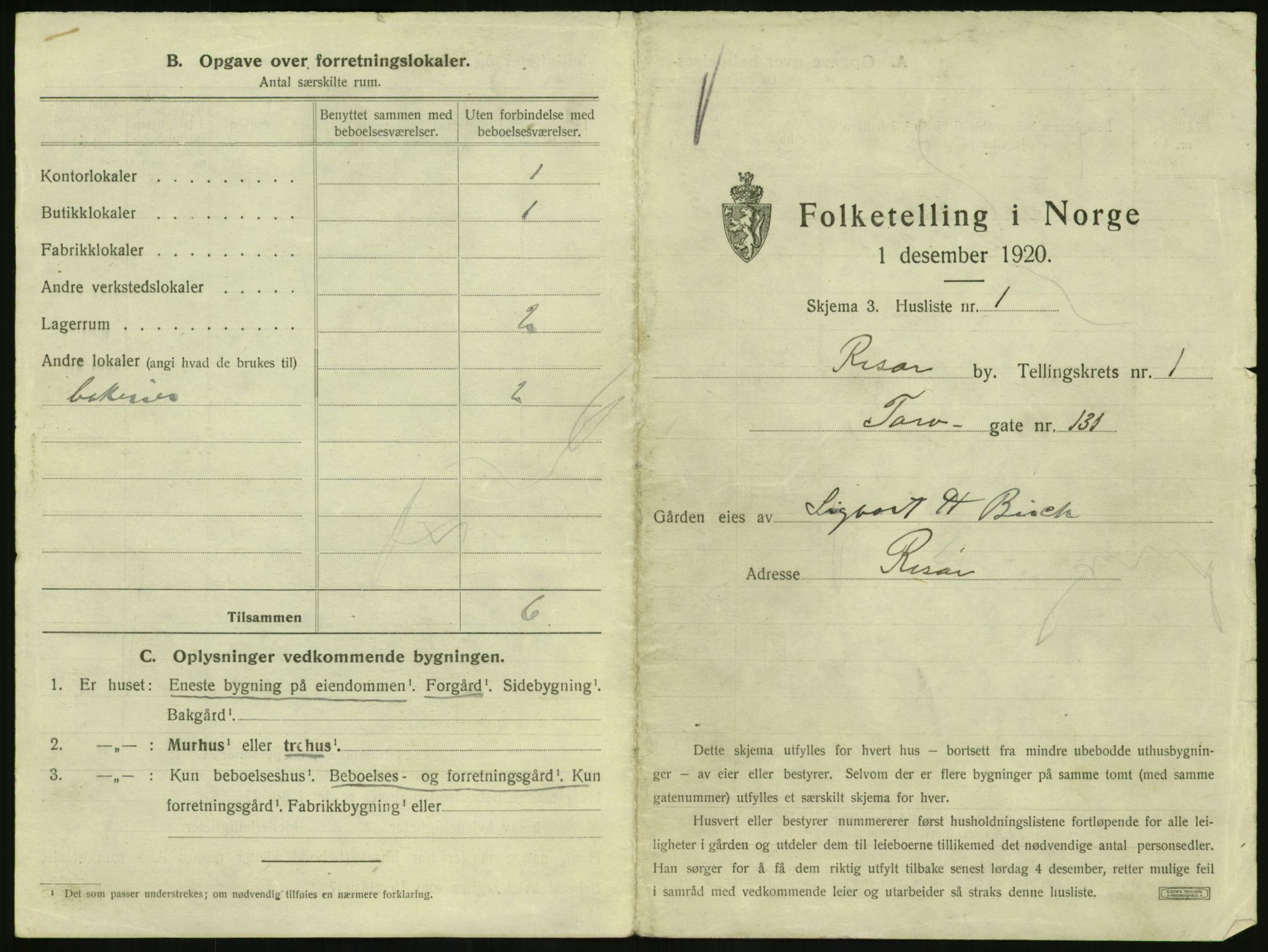 SAK, 1920 census for Risør, 1920, p. 29