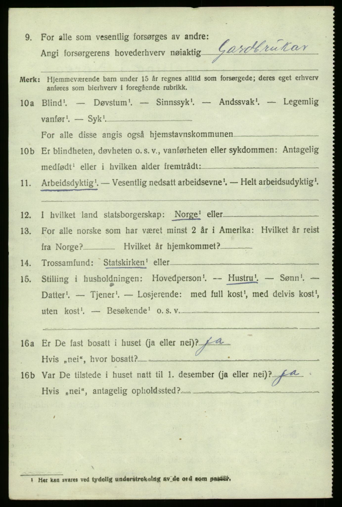 SAB, 1920 census for Gulen, 1920, p. 2996